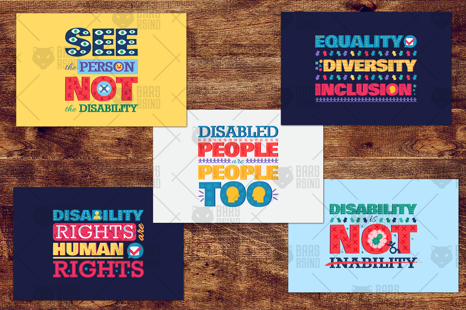 Download Vector "Motivational Slogans Set - Vector Image" / Motivational Slogans Set - Vector Image - Vector на тему графика disable,disability,banner,lettering,social,security,poster,design,protection,human,people,rights,flyer,equality,unity,connection,discrimination,respect,concept,flat