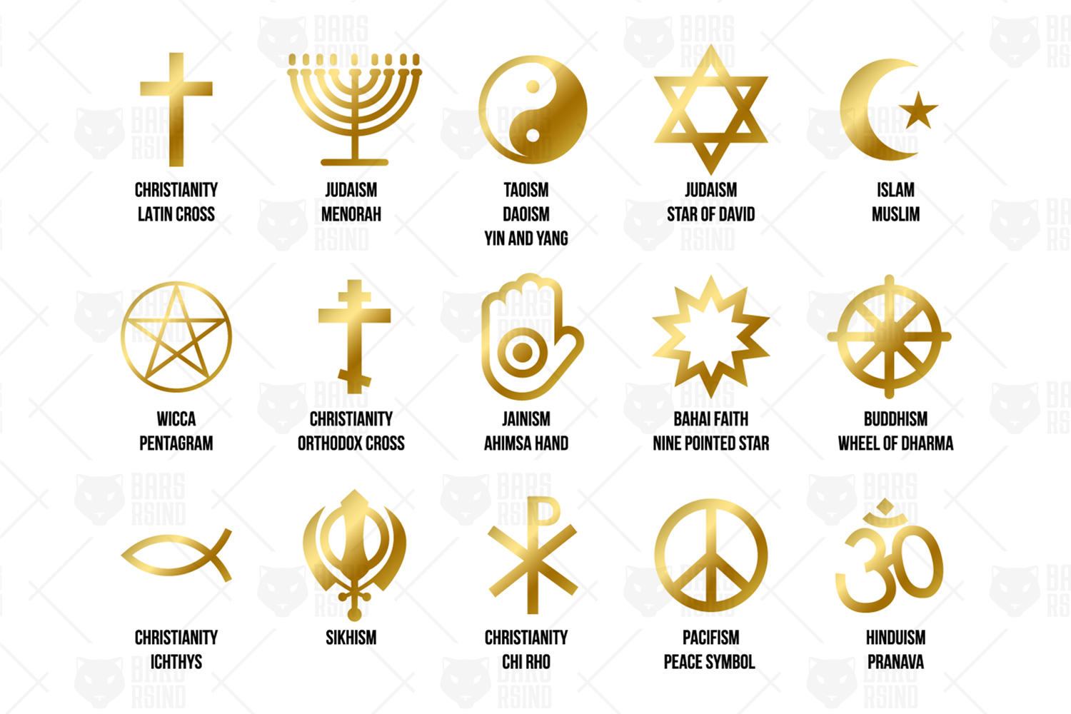 Download Набор иконок "Religion Diversity Set Icon" / Religion Diversity Set Icon - Набор иконок на тему графика religion,symbol,set,faith,spirituality,judaism,islam,star,cross,buddhism,culture,golden,diversity,islamic,element,group,collection,muslim,isolated,david