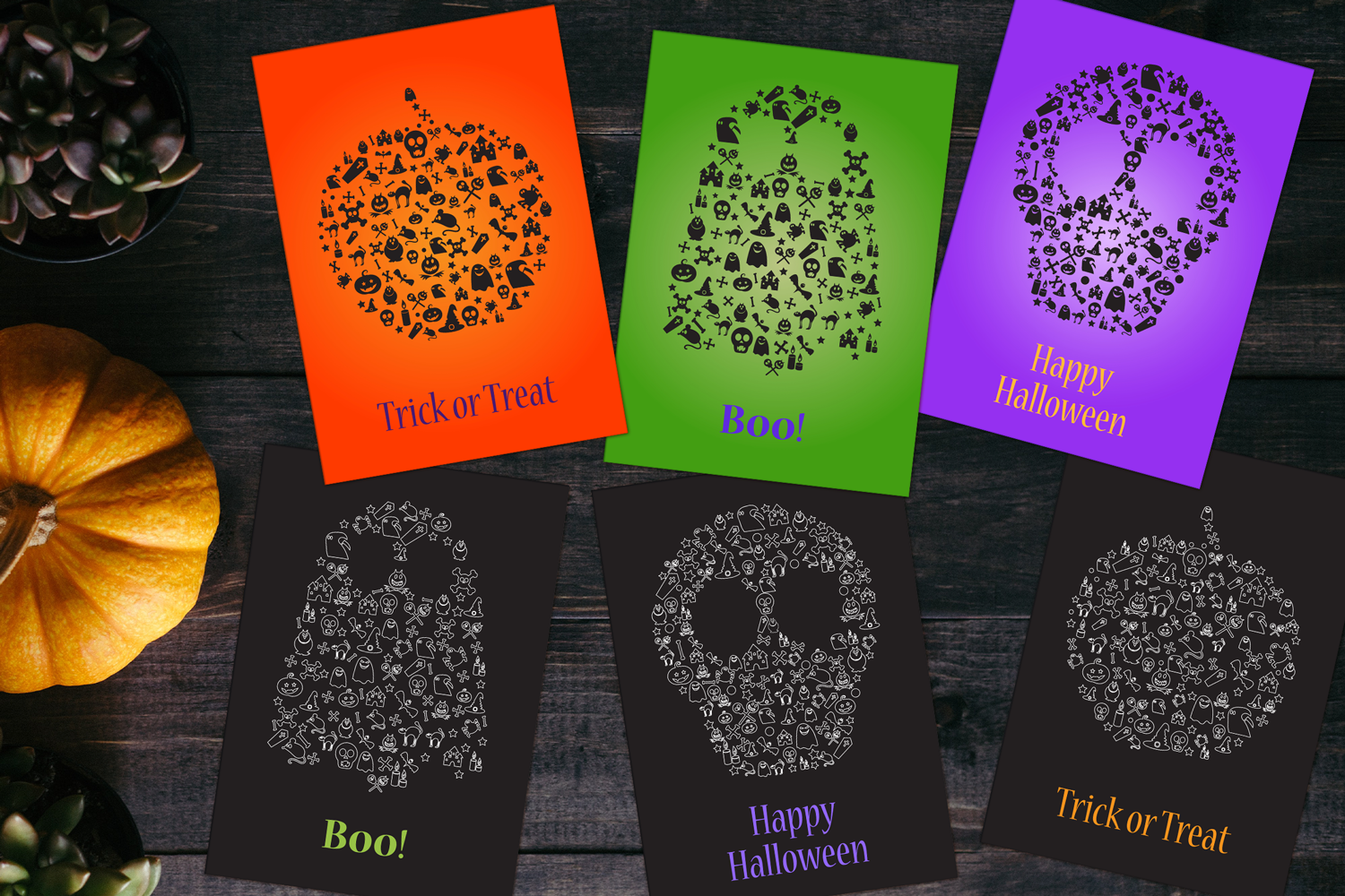 Download Иллюстрация "Halloween Greetings Pack - Illustration" / Halloween Greetings Pack - Illustration - Иллюстрация на тему графика halloween,vector,background,set,banner,happy,pumpkin,poster,party,fun,illustration,ghost,web,bat,witch,spider,october,treat,trick,horror