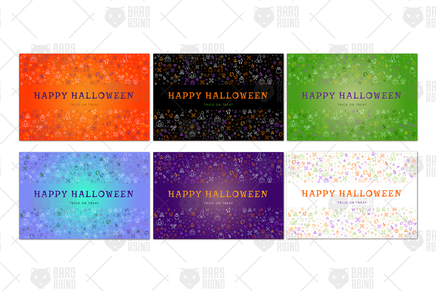 Download Иллюстрация "Halloween Greetings Pack - Illustration" / Halloween Greetings Pack - Illustration - Иллюстрация на тему графика halloween,vector,background,set,banner,happy,pumpkin,poster,party,fun,illustration,ghost,web,bat,witch,spider,october,treat,trick,horror