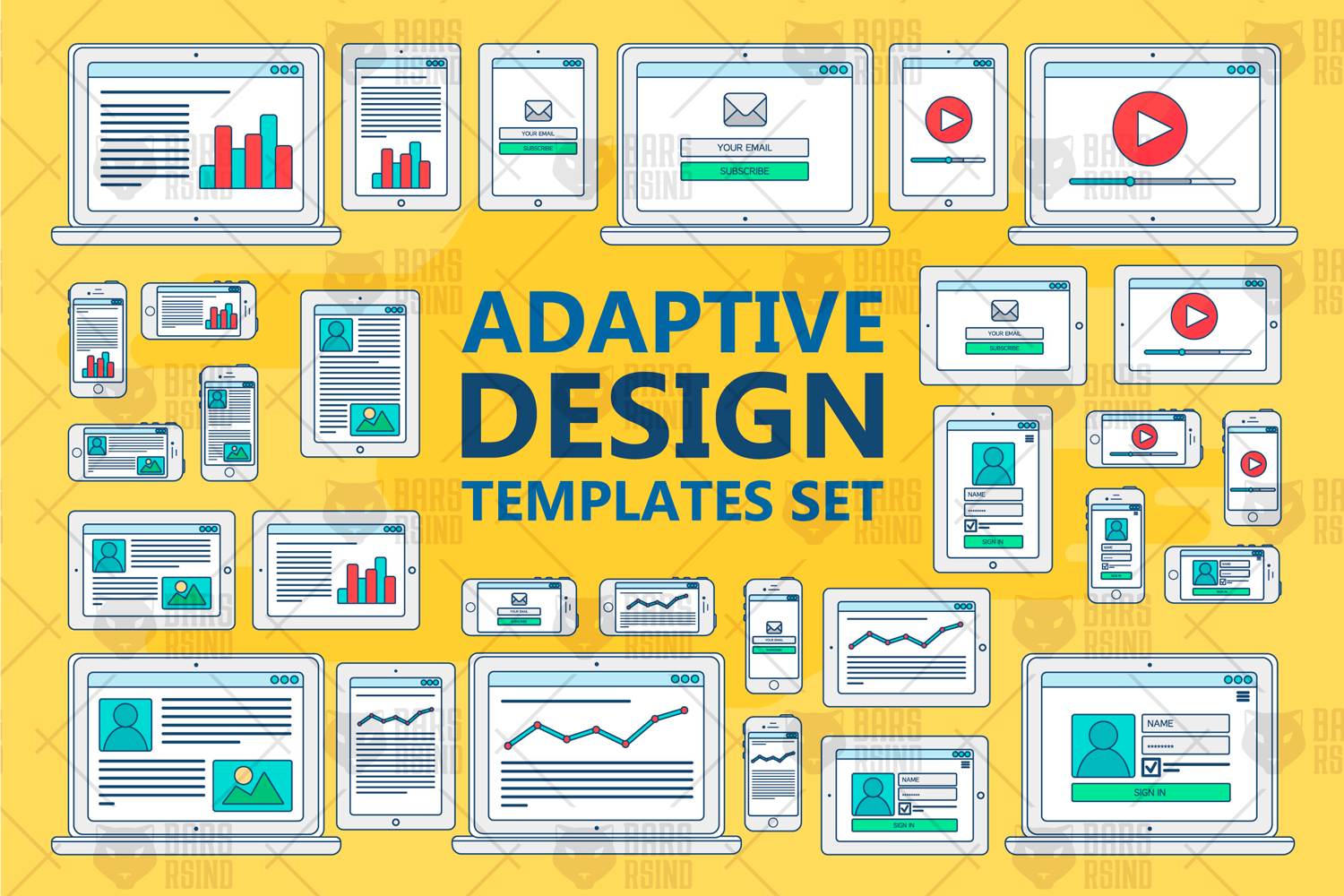 Download Vector "Stroked Adaptive Design Elements - Vector Image" / Stroked Adaptive Design Elements - Vector Image - Vector на тему графика design,notebook,pc,elearning,computer,video,play,bar,vector,sign,app,digital,technology,web,online,site,website,browser,media,interface