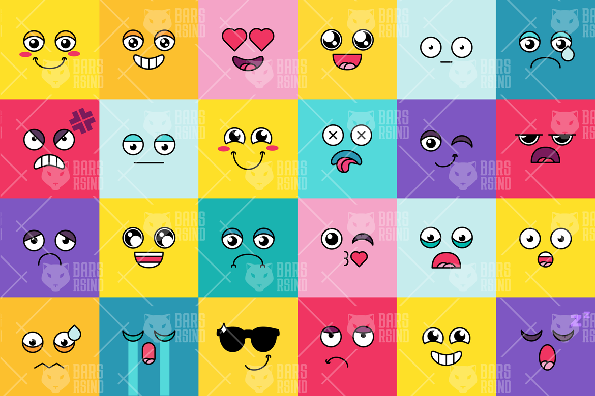 Download Vector "Comic Cute Emoji Sticker Pack - Vector Image" / Comic Cute Emoji Sticker Pack - Vector Image - Vector на тему графика emoji,emoticon,emotion,expression,social,media,face,smile,sticker,cartoon,patch,vector,set,collection,pack,chat,cute,funny,happy,mood