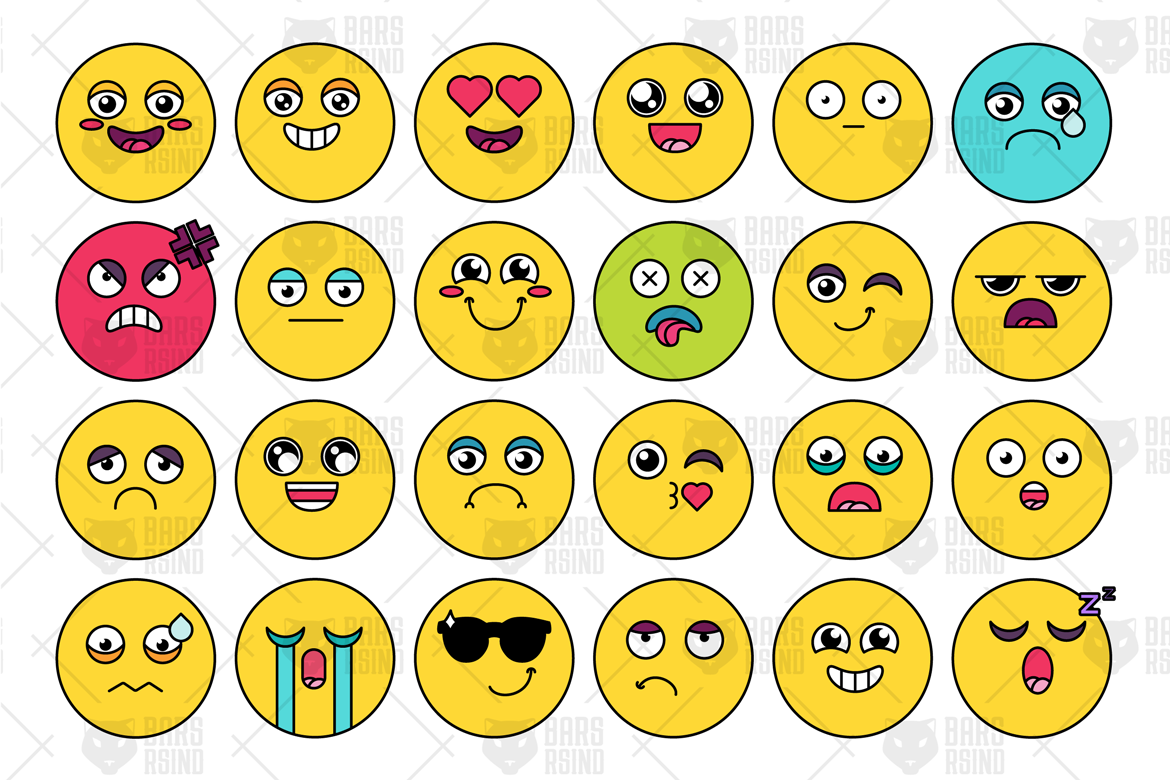 Download Vector "Comic Cute Emoji Sticker Pack - Vector Image" / Comic Cute Emoji Sticker Pack - Vector Image - Vector на тему графика emoji,emoticon,emotion,expression,social,media,face,smile,sticker,cartoon,patch,vector,set,collection,pack,chat,cute,funny,happy,mood