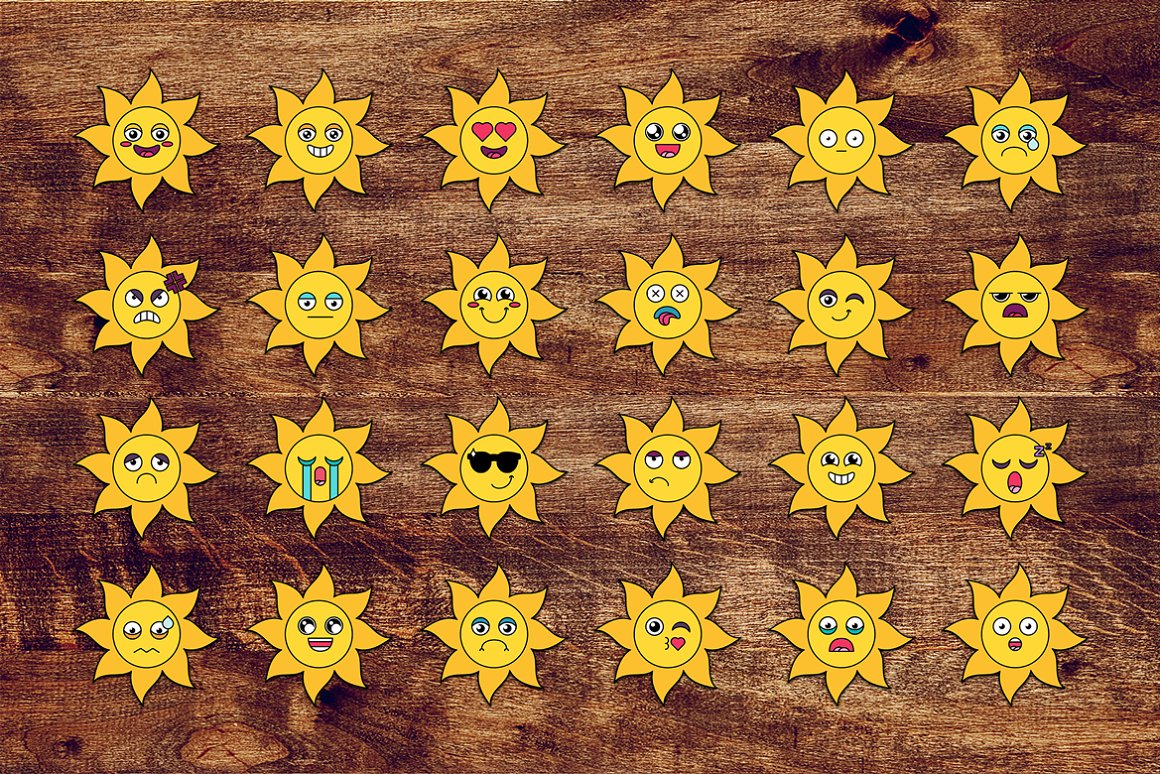Download Vector "Sunny Sun Emoji Set - Vector Image" / Sunny Sun Emoji Set - Vector Image - Vector на тему графика cartoon,sticker,set,emoji,emoticon,emotion,sun,social,media,face,smile,cute,happy,sad,sleeping,chat,comic,expression,funny,mood