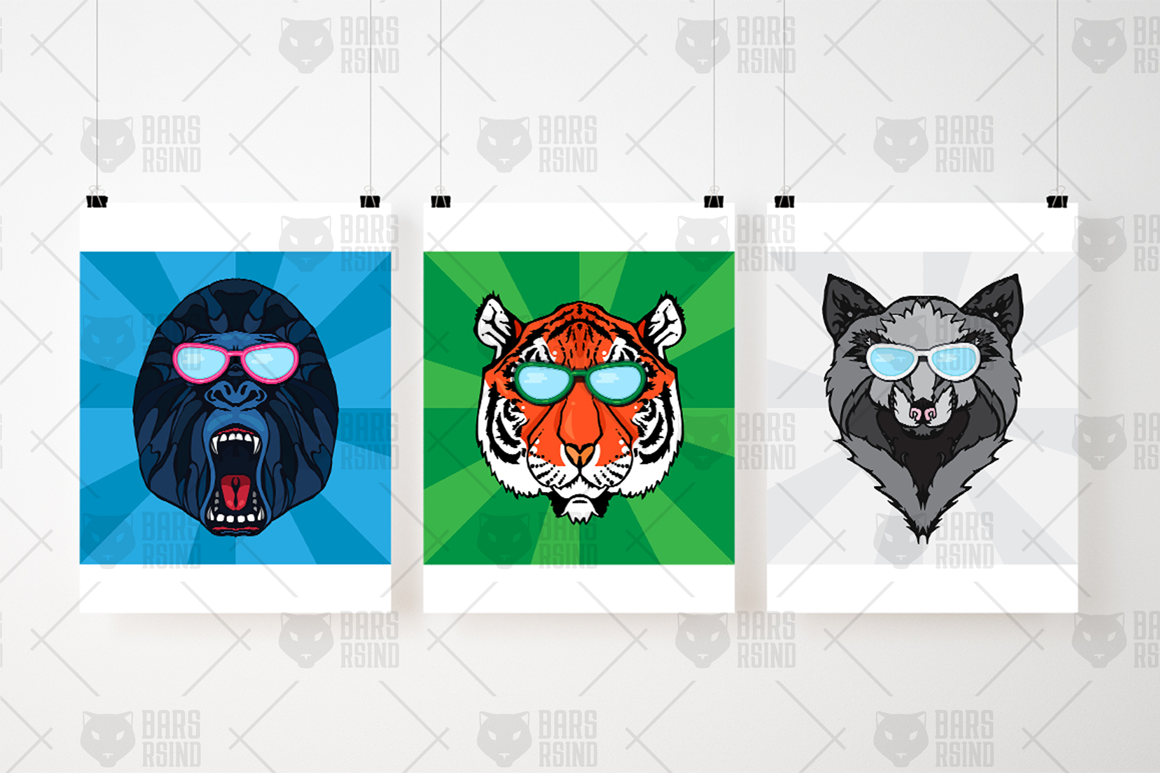 Download Иллюстрация "3 Wild Animals - Illustration" / 3 Wild Animals - Illustration - Иллюстрация на тему графика tiger,vector,mammal,power,illustration,art,wild,nature,animal,wildlife,cartoon,cat,mascot,predator,gorilla,monkey,dog,wolf,print,free
