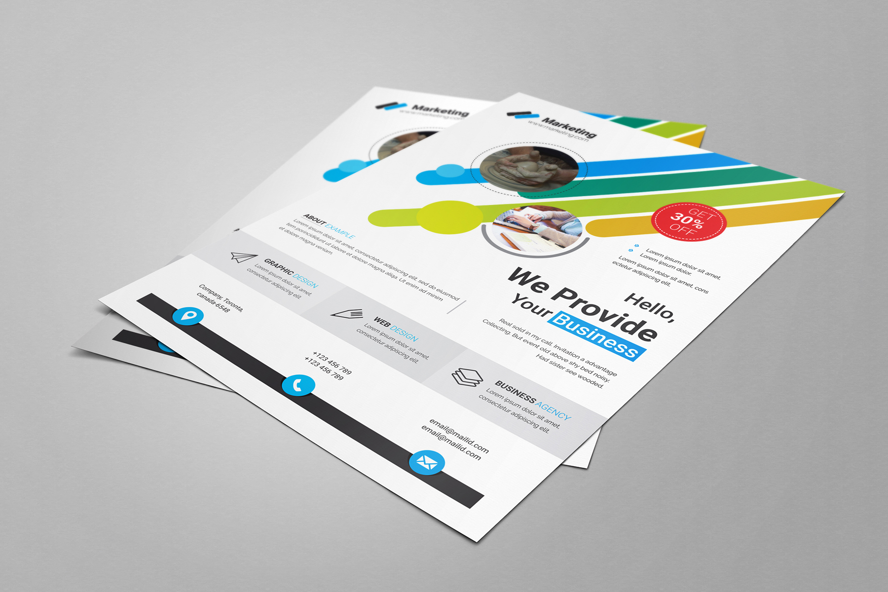 Download Фирменный стиль "Flyer - Corporate Identity Template" / Flyer - Corporate Identity Template - Фирменный стиль на тему графика black,blue,brand,business card,card,clean,cmyk,color,company,corporate,creative,design,designer,eps,green,horizontal,modern,personal,print,print ready