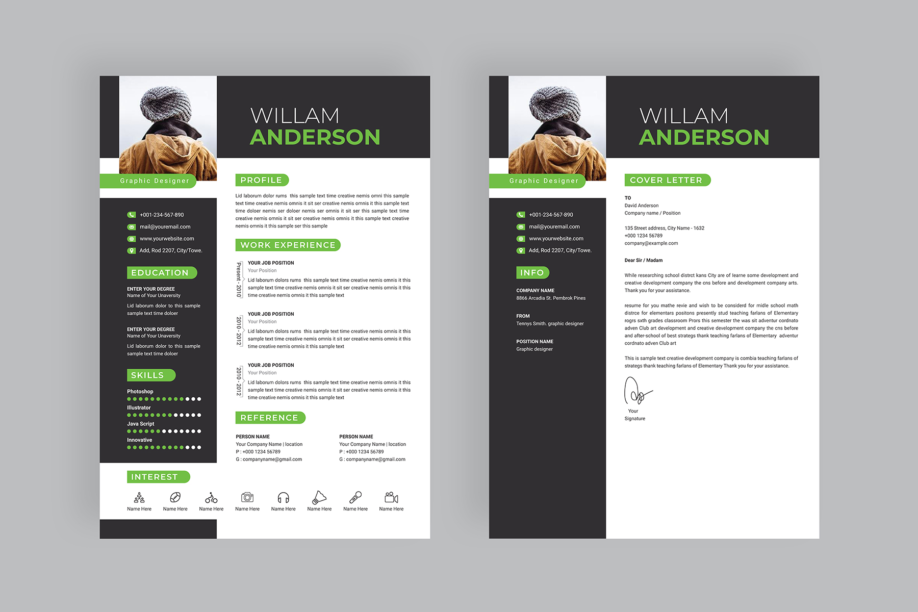 Download Фирменный стиль "Resume / CV - Corporate Identity Template" / Resume / CV - Corporate Identity Template - Фирменный стиль на тему графика black,blue,brand,clean,cmyk,color,company,corporate,creative,design,designer,eps,green,horizontal,modern,personal,print,print ready,resume,resume template