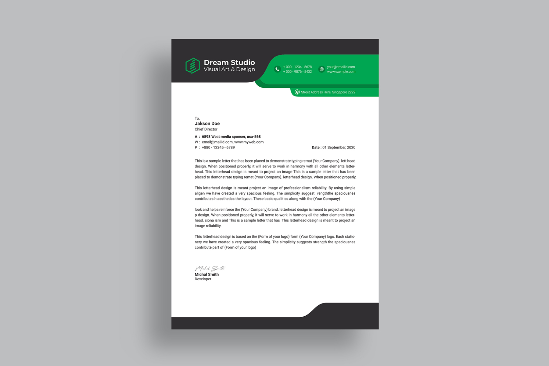 Download Фирменный стиль "Dream Studio Letterhead - Corporate Identity Template" / Dream Studio Letterhead - Corporate Identity Template - Фирменный стиль на тему графика black,blue,both side design,business card,business letterhead,creative,creative letterhead,flyer,graphic,green,landscape,letterhead,letterhead design,logo,magazine,modern letterhead,modern le