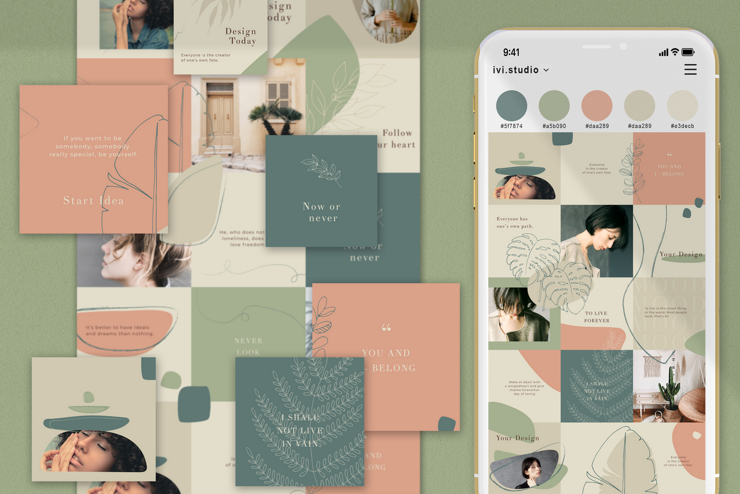 Download Шаблон для соцсетей "Melissa Social Media Template" / Melissa Social Media Template - Шаблон для соцсетей на тему графика instagram,puzzle,template,quotes,canva,grid,posts,layout,mood,board,collage,social,media,bundle,minimalism,simple,stylish,shape,flora,leaves