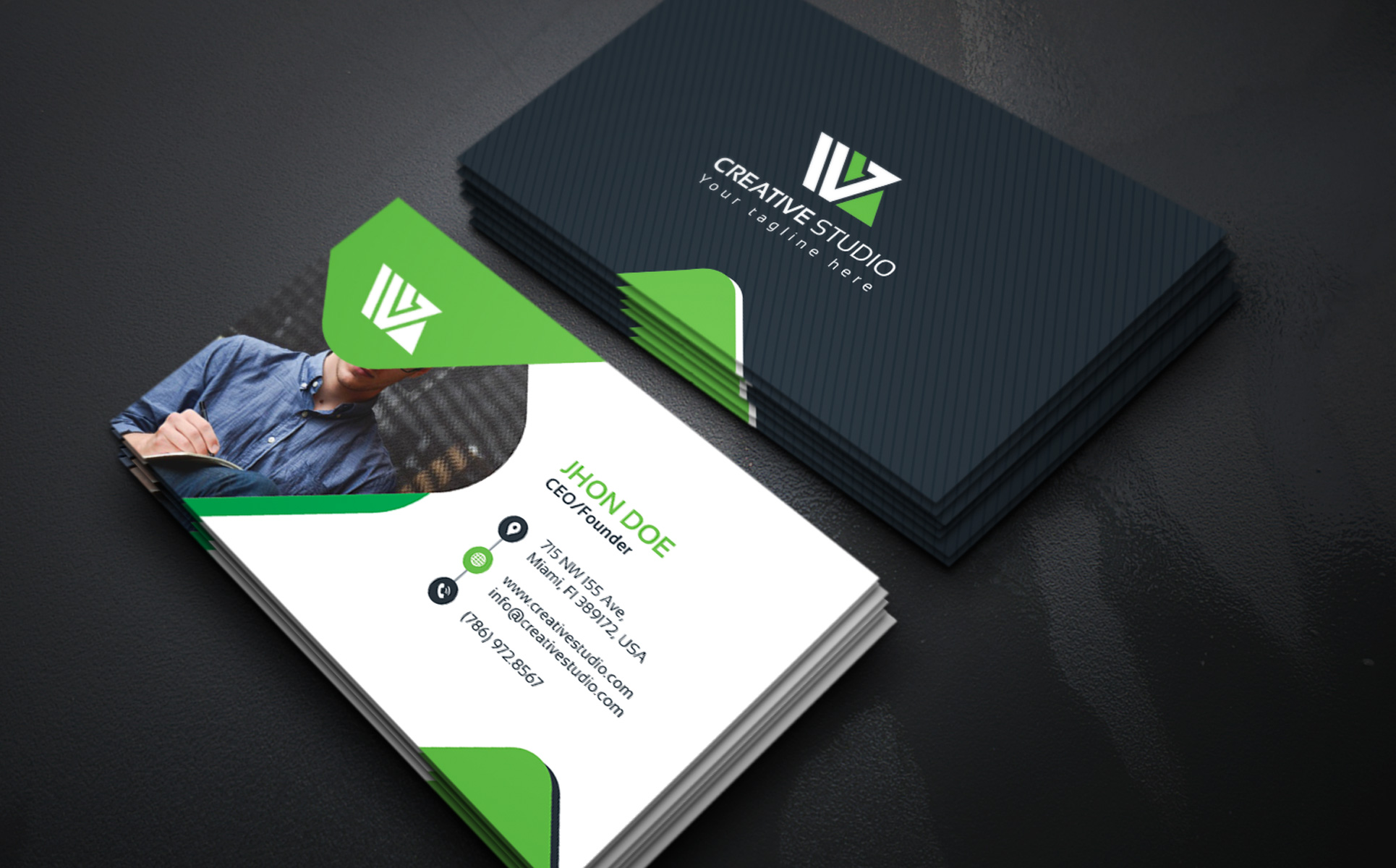Download Фирменный стиль "Business Card - Corporate Identity Template" / Business Card - Corporate Identity Template - Фирменный стиль на тему графика print,designer,business,card,both,side,design,green,black,white,professional,modern,graphic,landscape,official,standard,creative,simple,web,logo