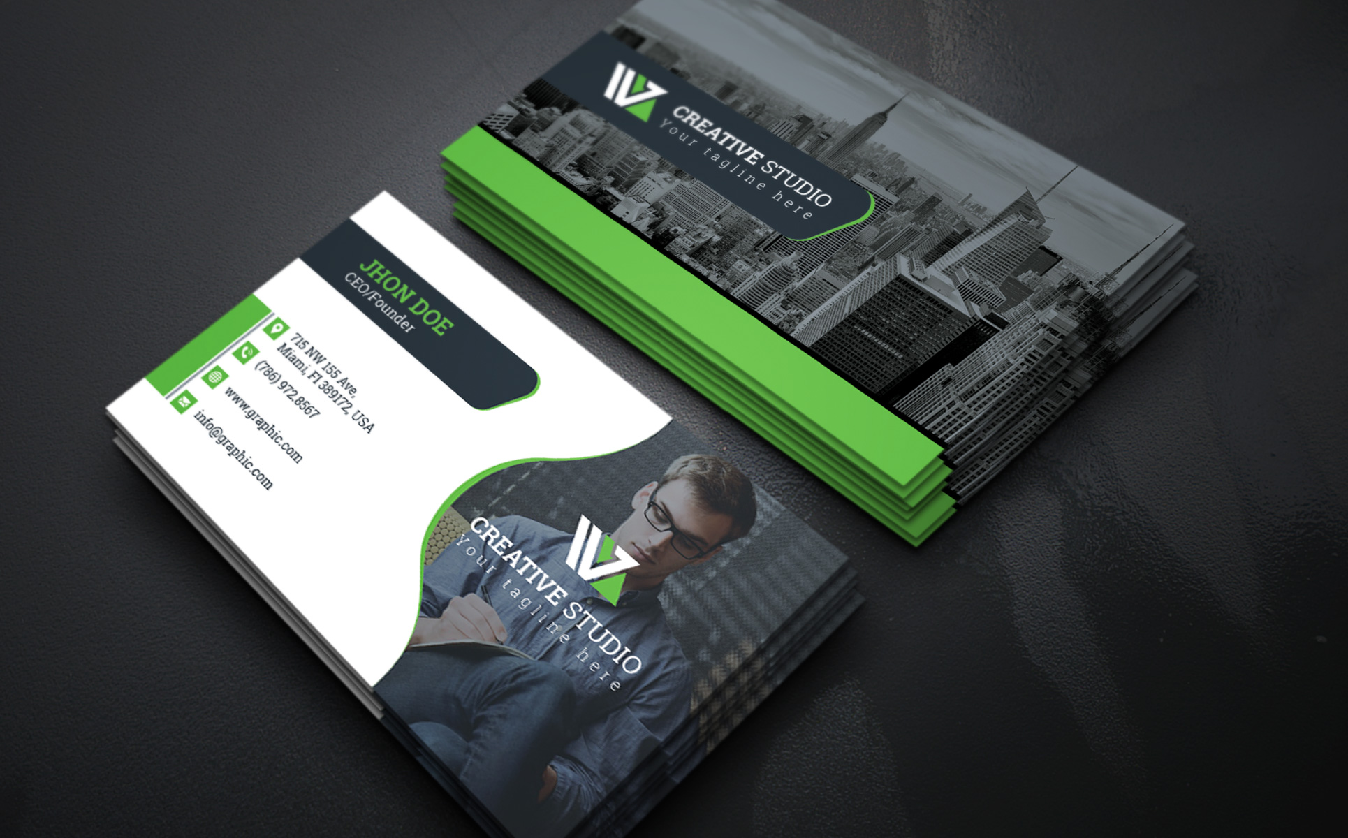 Download Фирменный стиль "Business Card - Corporate Identity Template" / Business Card - Corporate Identity Template - Фирменный стиль на тему графика print,designer,business,card,both,side,design,green,black,white,professional,modern,graphic,landscape,official,standard,creative,simple,web,logo