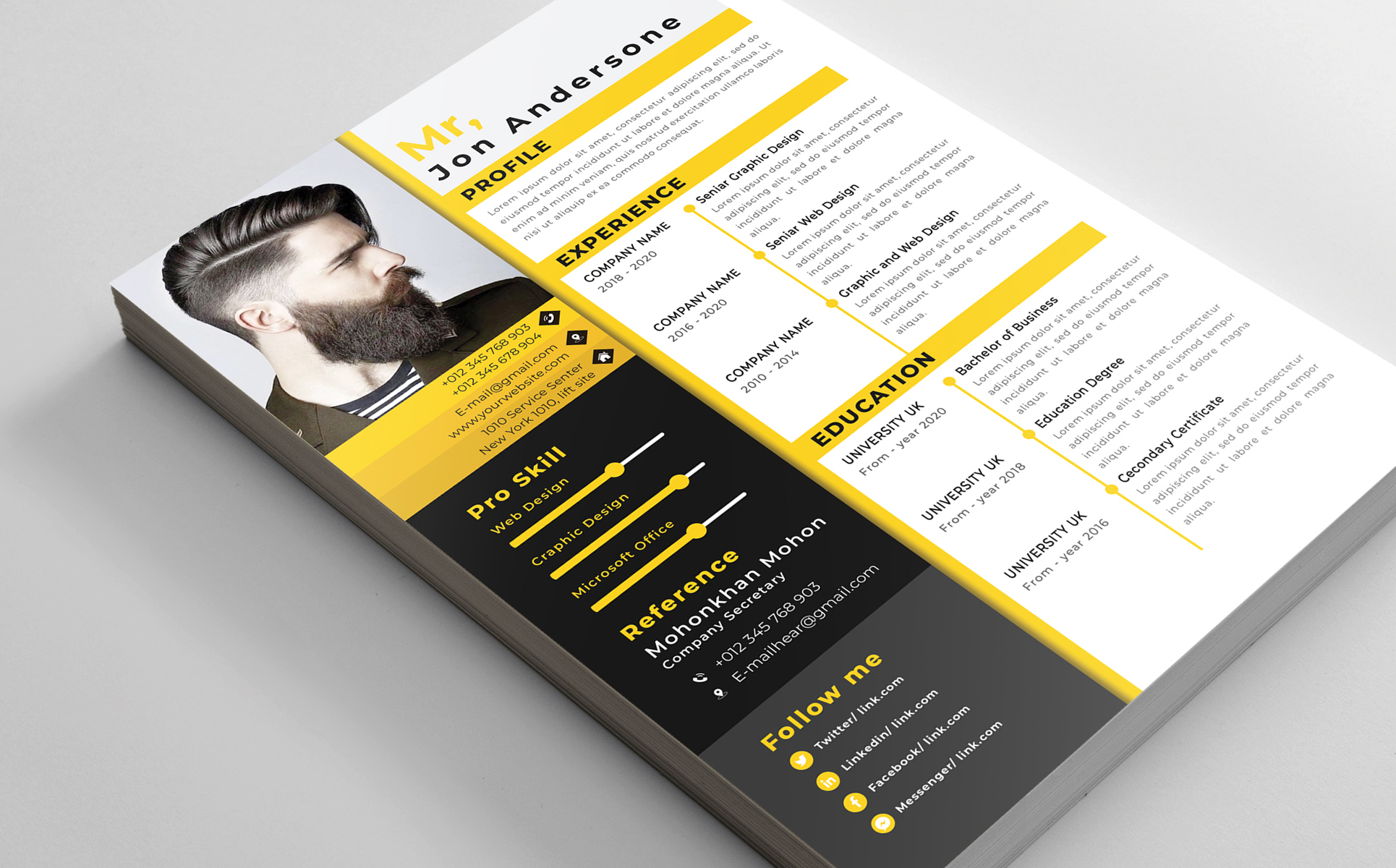 Download Резюме "Mr jon Andersone Resume Template" / Mr jon Andersone Resume Template - Резюме на тему графика a4,award,awards,clean,cv,resume,creative,curriculum,vitae,template,design,employment,hobbies,icons,indesign,job,letter,minimalist,modern,photoshop