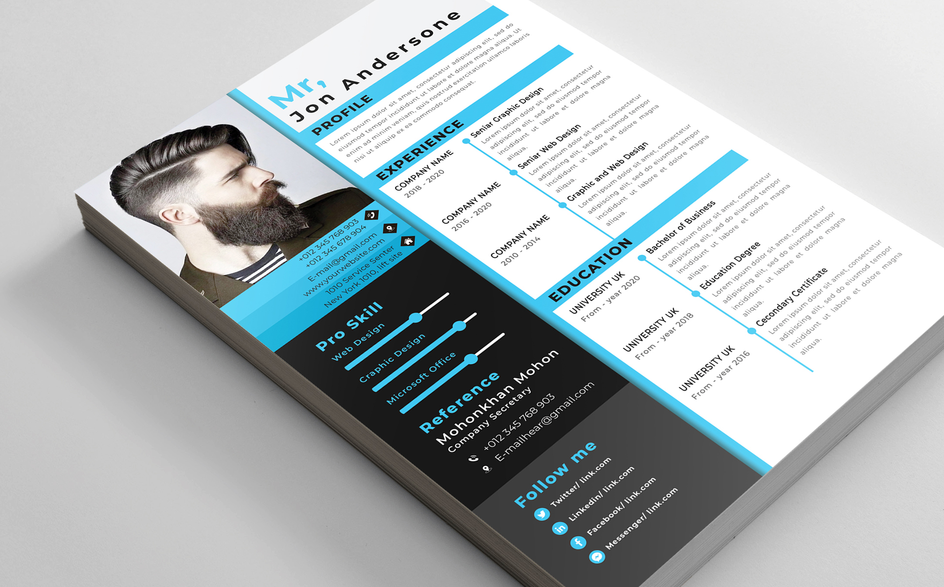 Download Резюме "Mr jon Andersone Resume Template" / Mr jon Andersone Resume Template - Резюме на тему графика a4,award,awards,clean,cv,resume,creative,curriculum,vitae,template,design,employment,hobbies,icons,indesign,job,letter,minimalist,modern,photoshop