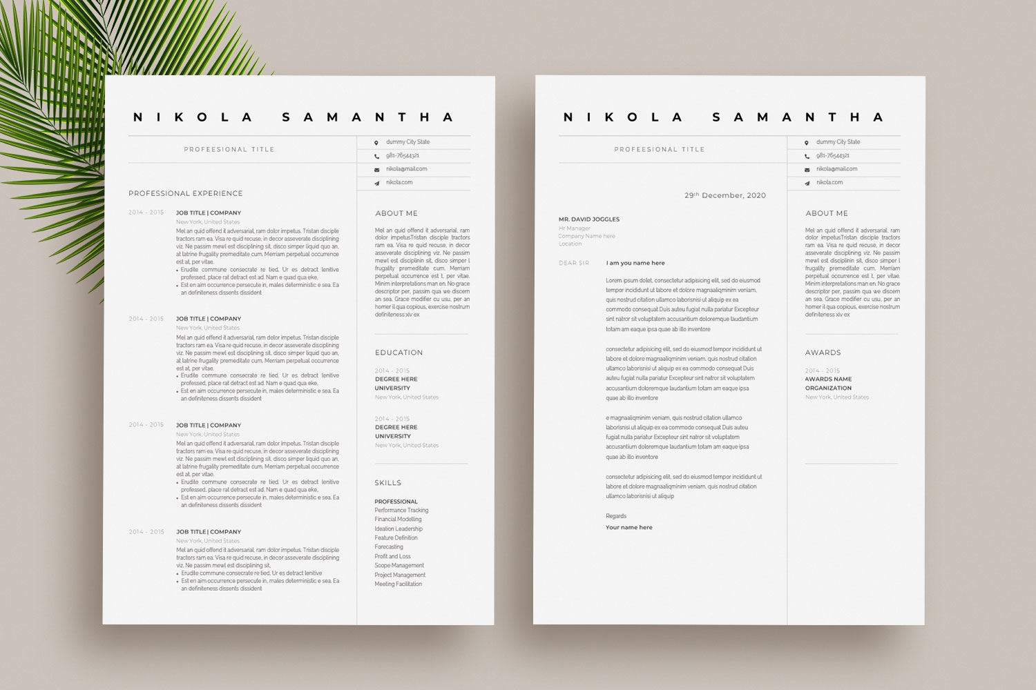Download Резюме "NIkola Resume Template" / NIkola Resume Template - Резюме на тему графика 2 page resume,2020 resume,3 page resume,4 page cv,a4,black,black and white,business card,clean,clean resume,cv,docx,download resume,elegant,indesign resume,microsoft word,modern,photoshop res