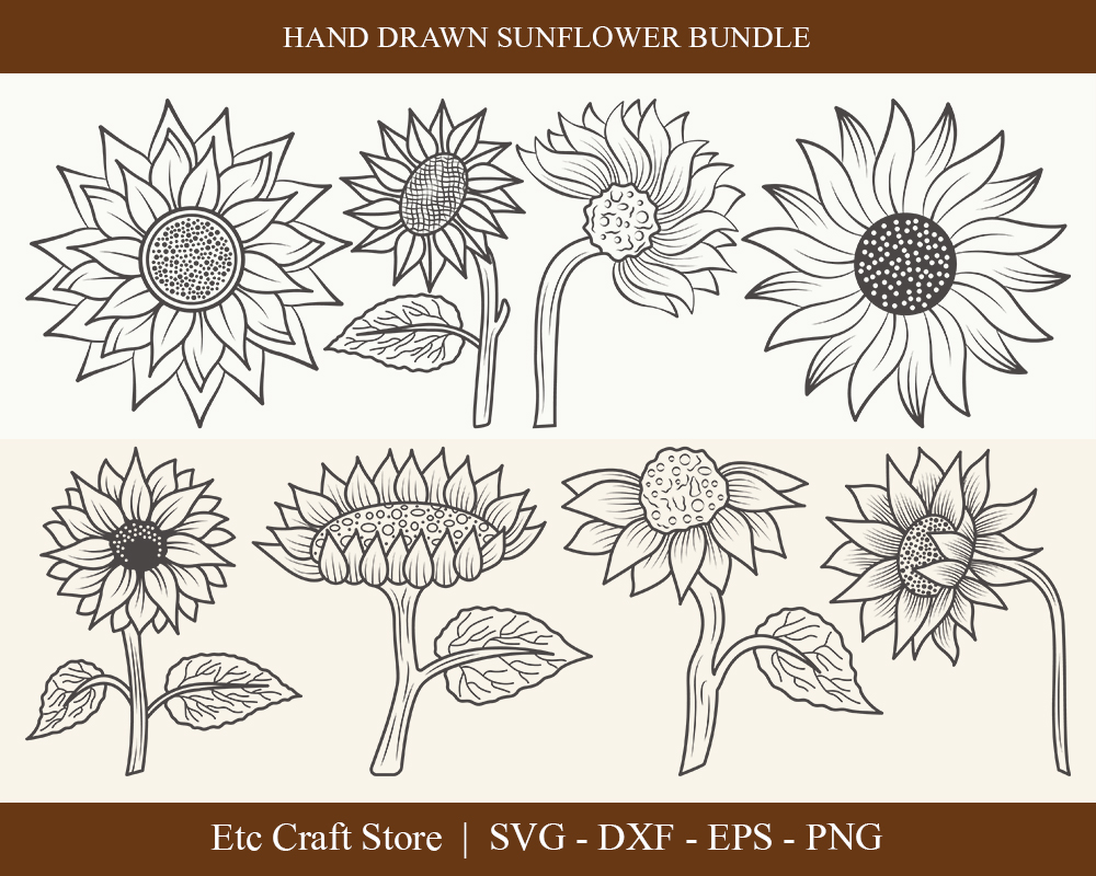 Download Иллюстрация "Sunflower Outline Bundle Drawings - Illustration" / Sunflower Outline Bundle Drawings - Illustration - Иллюстрация на тему графика sunflower,flower,floral,leaves,plant,design,svg,dxf,eps,png,clipart,cricut,cut,file,line,drawing,sketch,wreath,botanical,illustration