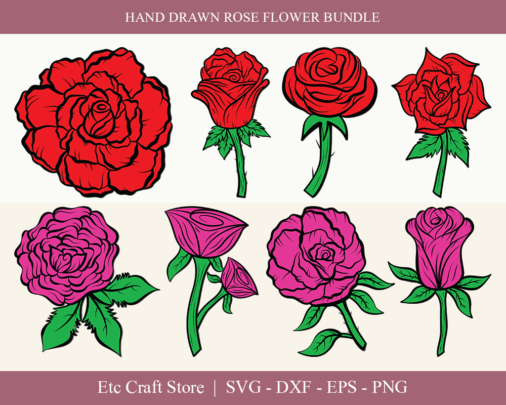 Download Иллюстрация "Rose Flower Clipart Bundle Drawings - Illustration" / Rose Flower Clipart Bundle Drawings - Illustration - Иллюстрация на тему графика rose,flower,floral,leaves,plant,design,svg,dxf,eps,png,clipart,cricut,cut,file,line,drawing,sketch,wreath,botanical,illustration