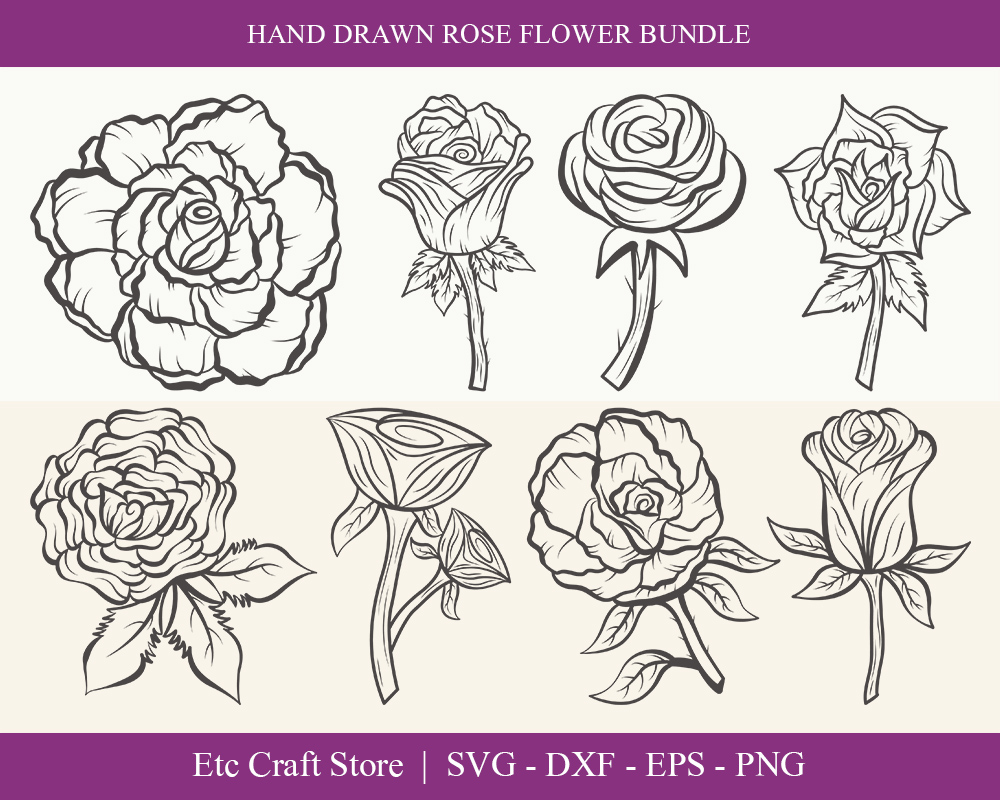 Download Иллюстрация "Rose Flower Outline Bundle Drawings - Illustration" / Rose Flower Outline Bundle Drawings - Illustration - Иллюстрация на тему графика rose,flower,floral,leaves,plant,design,svg,dxf,eps,png,clipart,cut,file,line,drawing,sketch,wreath,botanical,illustration,outline