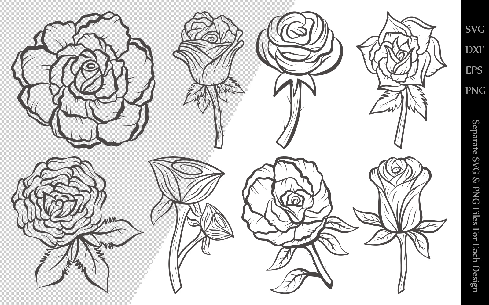 Download Иллюстрация "Rose Flower Outline Bundle Drawings - Illustration" / Rose Flower Outline Bundle Drawings - Illustration - Иллюстрация на тему графика rose,flower,floral,leaves,plant,design,svg,dxf,eps,png,clipart,cut,file,line,drawing,sketch,wreath,botanical,illustration,outline