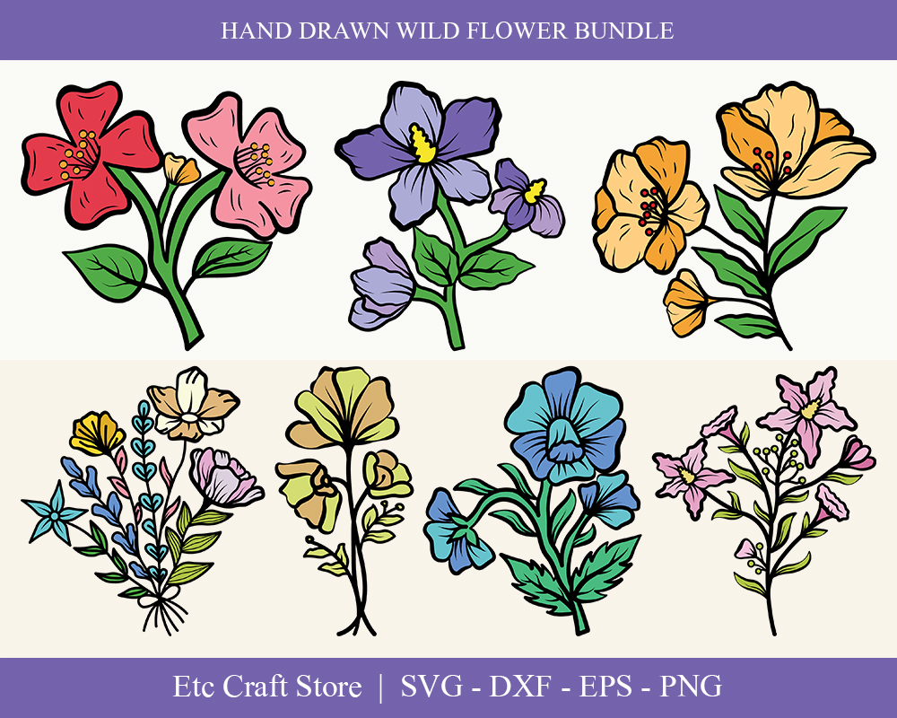 Download Иллюстрация "Wild Flower Clipart Bundle Drawings - Illustration" / Wild Flower Clipart Bundle Drawings - Illustration - Иллюстрация на тему графика wild,flower,floral,leaves,plant,design,svg,dxf,eps,png,clipart,cricut,cut,file,line,drawing,sketch,wreath,botanical,illustration