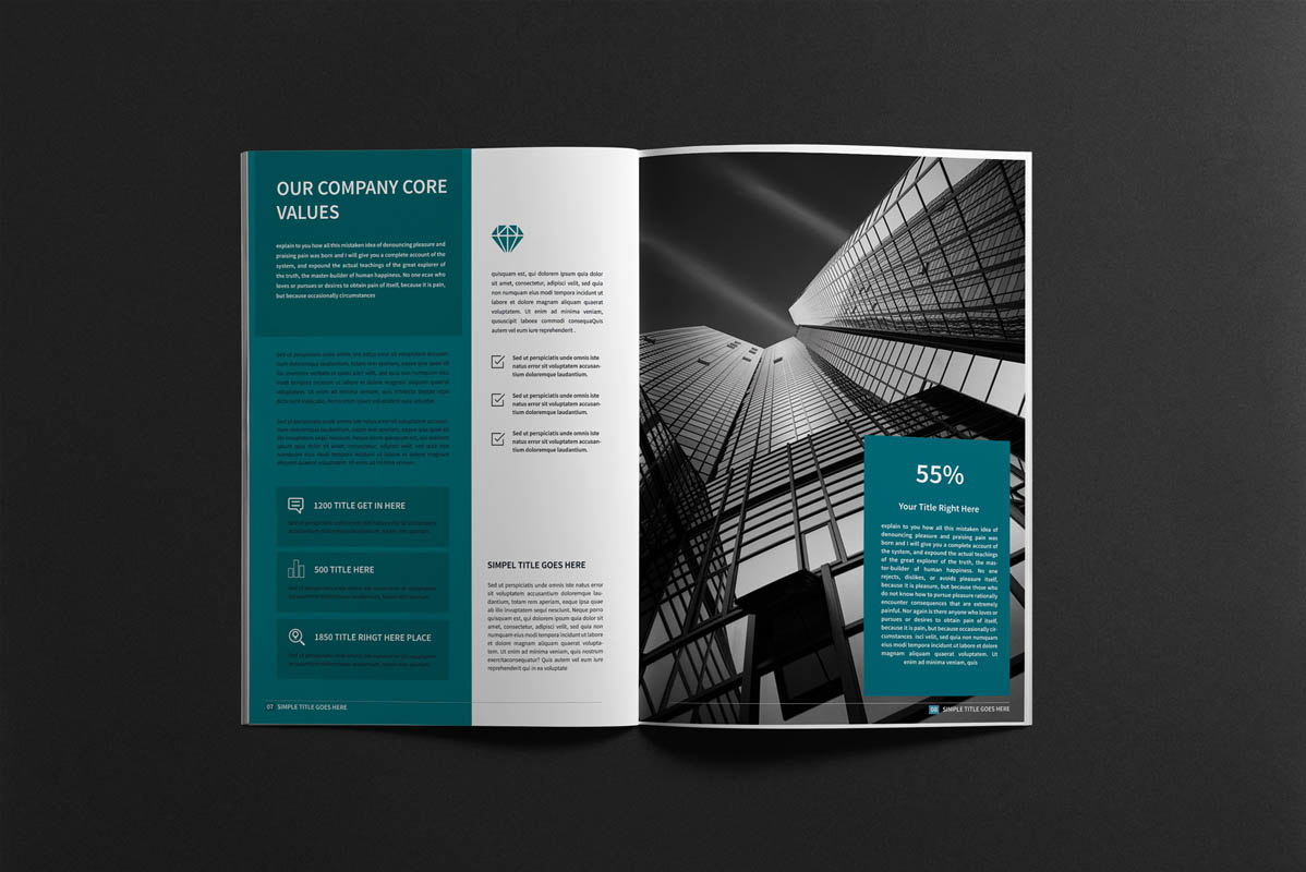 Download Фирменный стиль "A4 Business Company Portfolio Brochure - Corporate Identity Template" / A4 Business Company Portfolio Brochure - Corporate Identity Template - Фирменный стиль на тему графика a4,annual,report,business,catalog,template,catalogs,catalogue,chart,charts,clean,corporate,customizable,customize,design,elegant,indesign,infographic,interior,modern