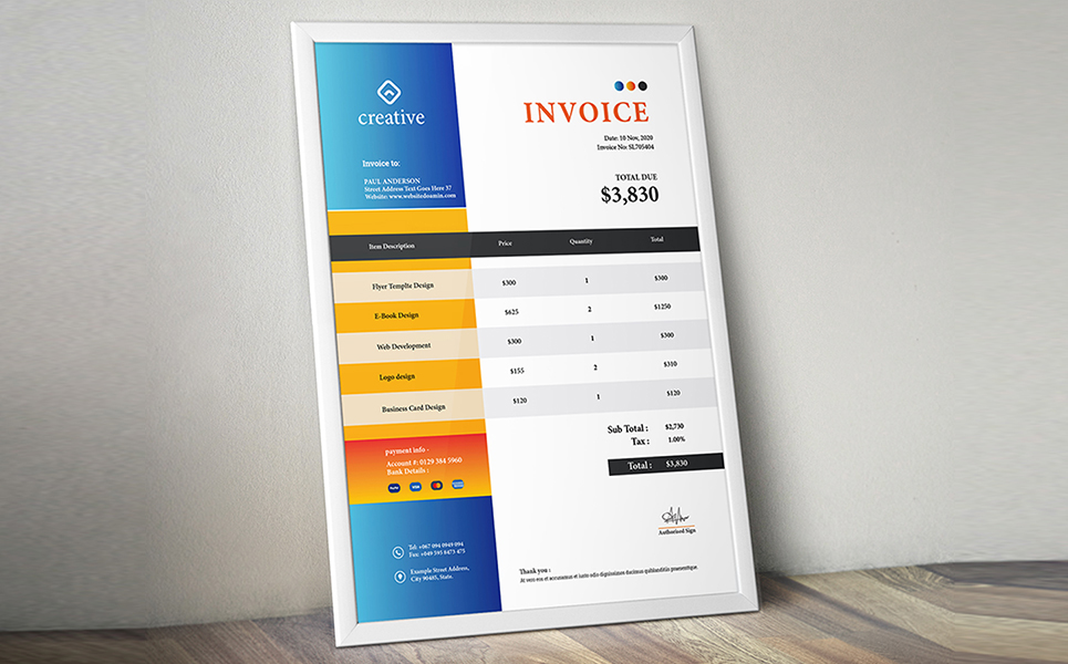 Download Фирменный стиль "Invoice Design - Corporate Identity Template" / Invoice Design - Corporate Identity Template - Фирменный стиль на тему графика a4,invoice,template,bill,blue,business,clean,elegant,fresh,illustrator,minimal,minimalist,modern,money,orange,photoshop,print,ready,professional,project