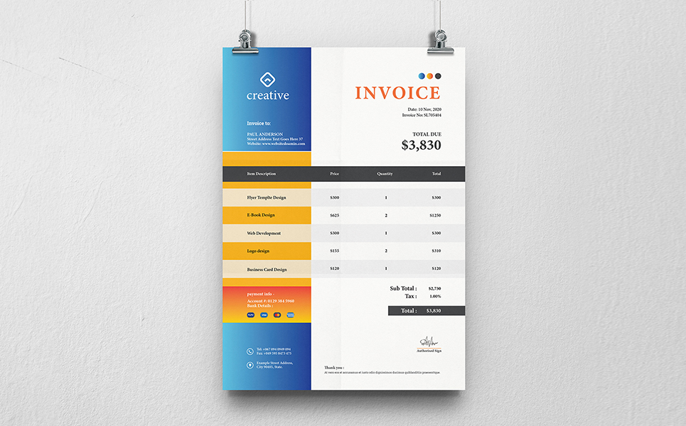 Download Фирменный стиль "Invoice Design - Corporate Identity Template" / Invoice Design - Corporate Identity Template - Фирменный стиль на тему графика a4,invoice,template,bill,blue,business,clean,elegant,fresh,illustrator,minimal,minimalist,modern,money,orange,photoshop,print,ready,professional,project