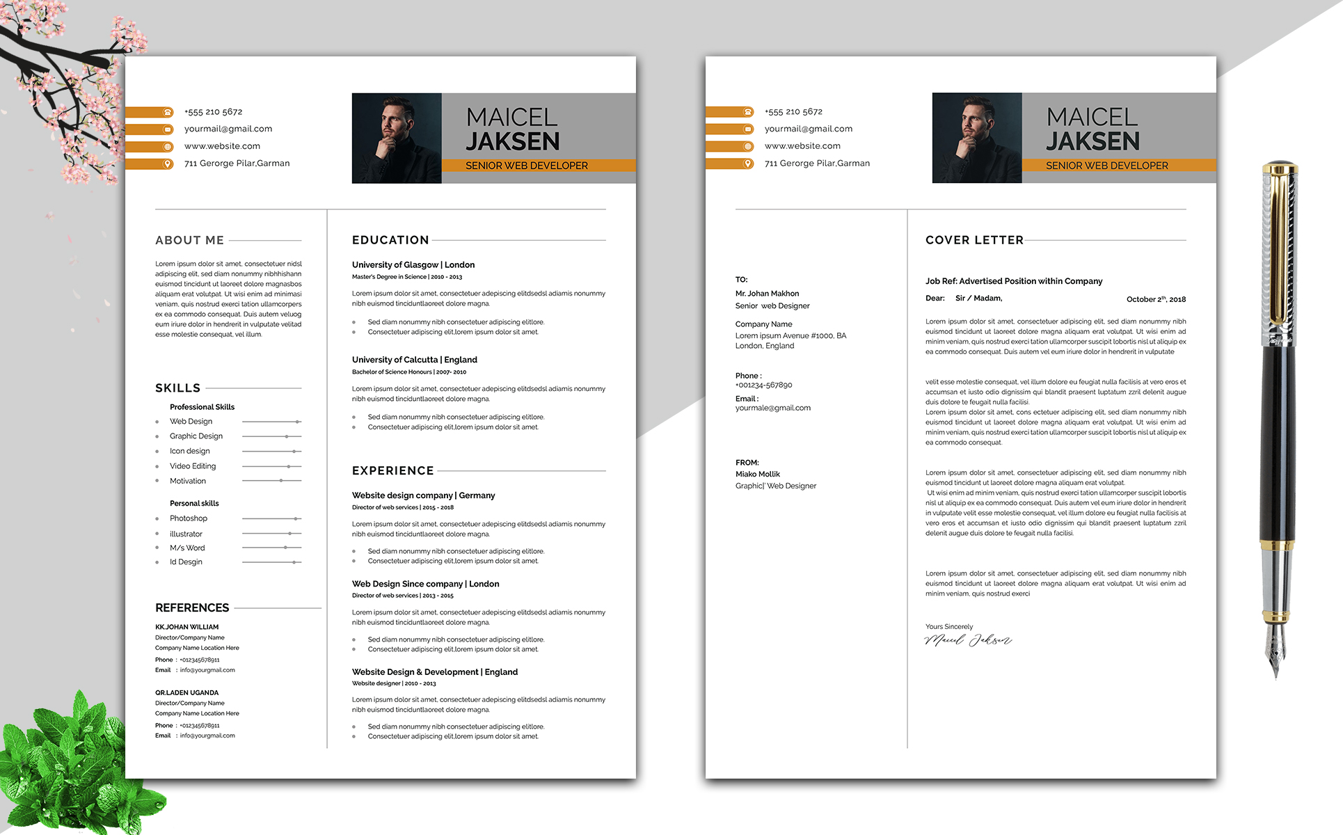 Download Резюме "Creative & Modern CV Resume Template" / Creative & Modern CV Resume Template - Резюме на тему графика professional,clean,minimal,modern,resume,template,letter,profational,creative,eaditable,word,indesign,cvdesign,jobecv,elegent,portfolio,printable