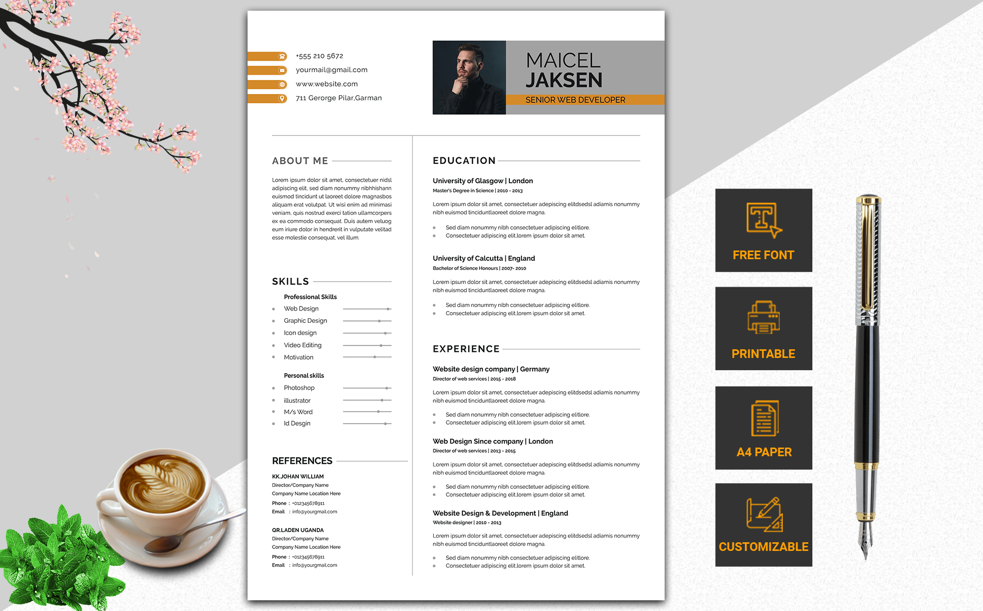 Download Резюме "Creative & Modern CV Resume Template" / Creative & Modern CV Resume Template - Резюме на тему графика professional,clean,minimal,modern,resume,template,letter,profational,creative,eaditable,word,indesign,cvdesign,jobecv,elegent,portfolio,printable