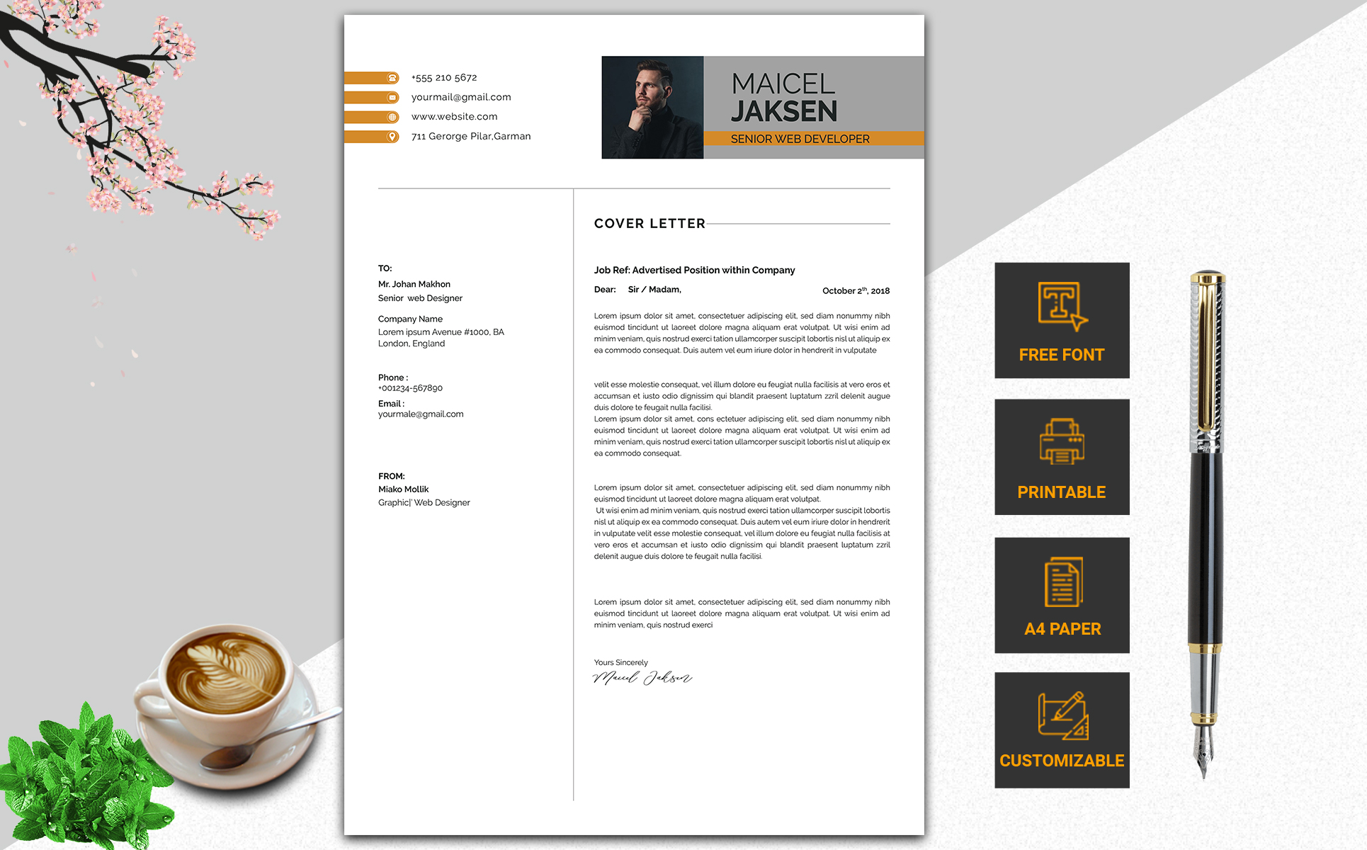 Download Резюме "Creative & Modern CV Resume Template" / Creative & Modern CV Resume Template - Резюме на тему графика professional,clean,minimal,modern,resume,template,letter,profational,creative,eaditable,word,indesign,cvdesign,jobecv,elegent,portfolio,printable