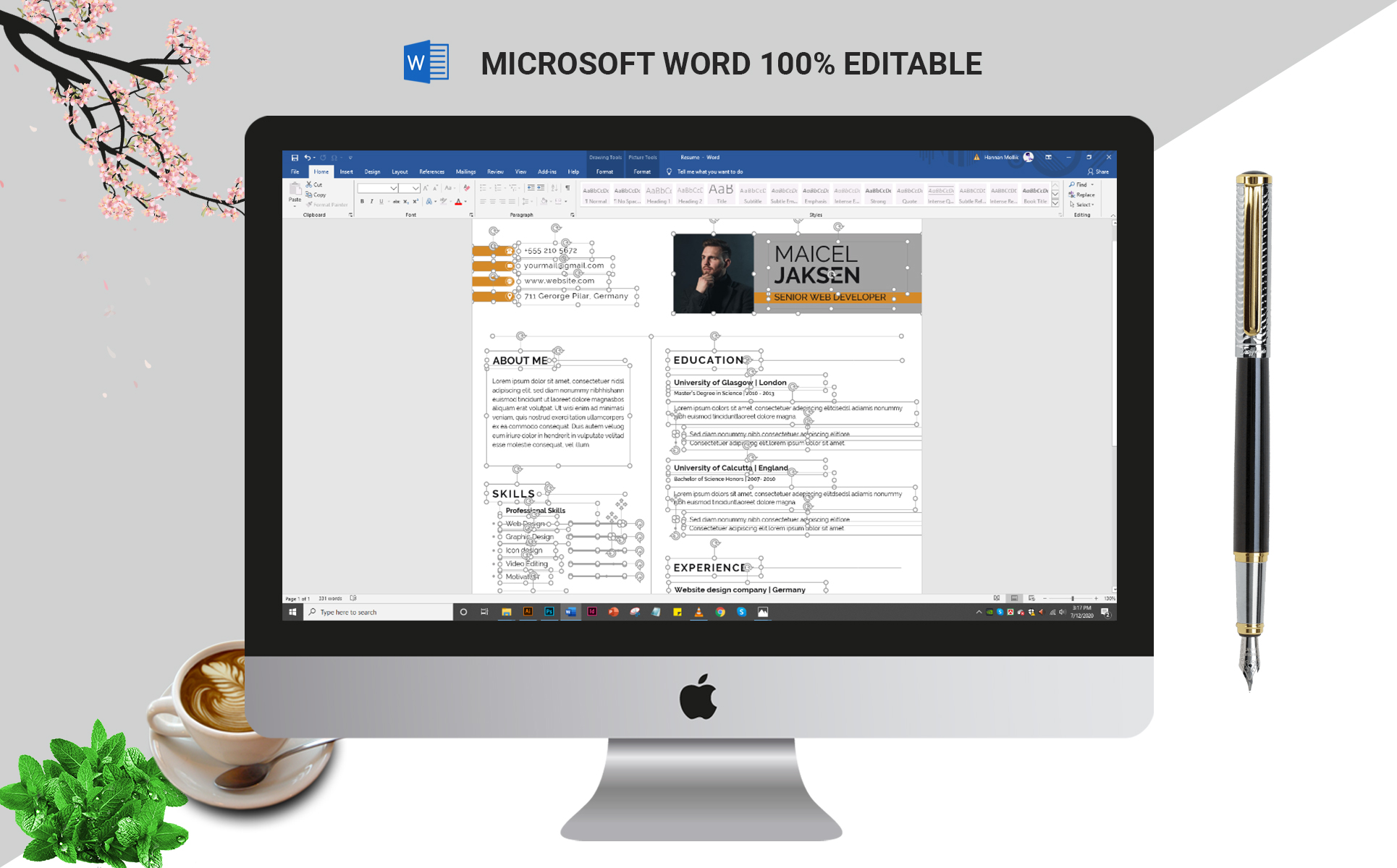 Download Резюме "Creative & Modern CV Resume Template" / Creative & Modern CV Resume Template - Резюме на тему графика professional,clean,minimal,modern,resume,template,letter,profational,creative,eaditable,word,indesign,cvdesign,jobecv,elegent,portfolio,printable
