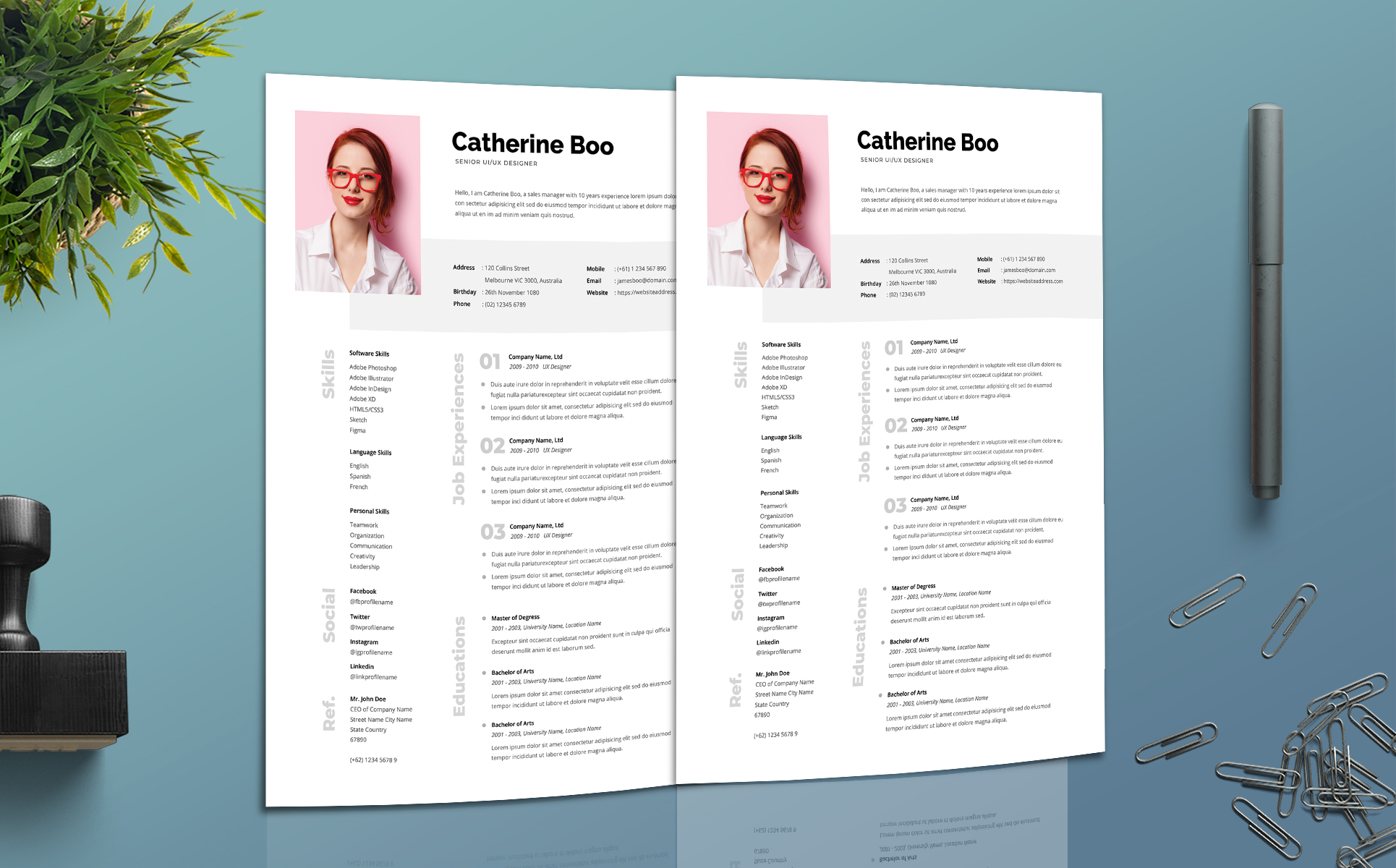 Download Резюме "Professional Woman Resume Template" / Professional Woman Resume Template - Резюме на тему графика professional,resume,cv,clean,business,corporate,documents,paper,curriculum,vitae,job,works,fresh,graduate