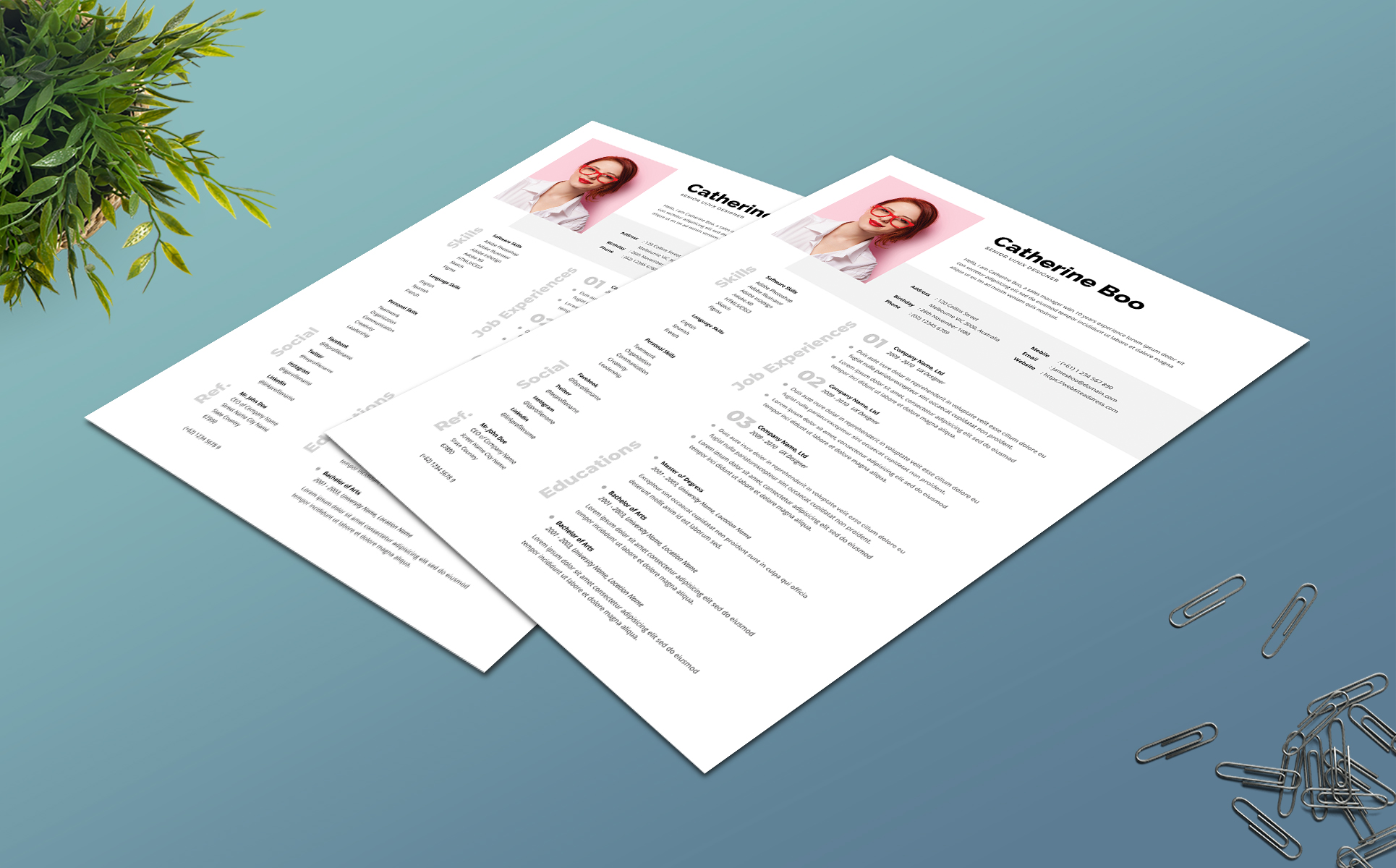Download Резюме "Professional Woman Resume Template" / Professional Woman Resume Template - Резюме на тему графика professional,resume,cv,clean,business,corporate,documents,paper,curriculum,vitae,job,works,fresh,graduate