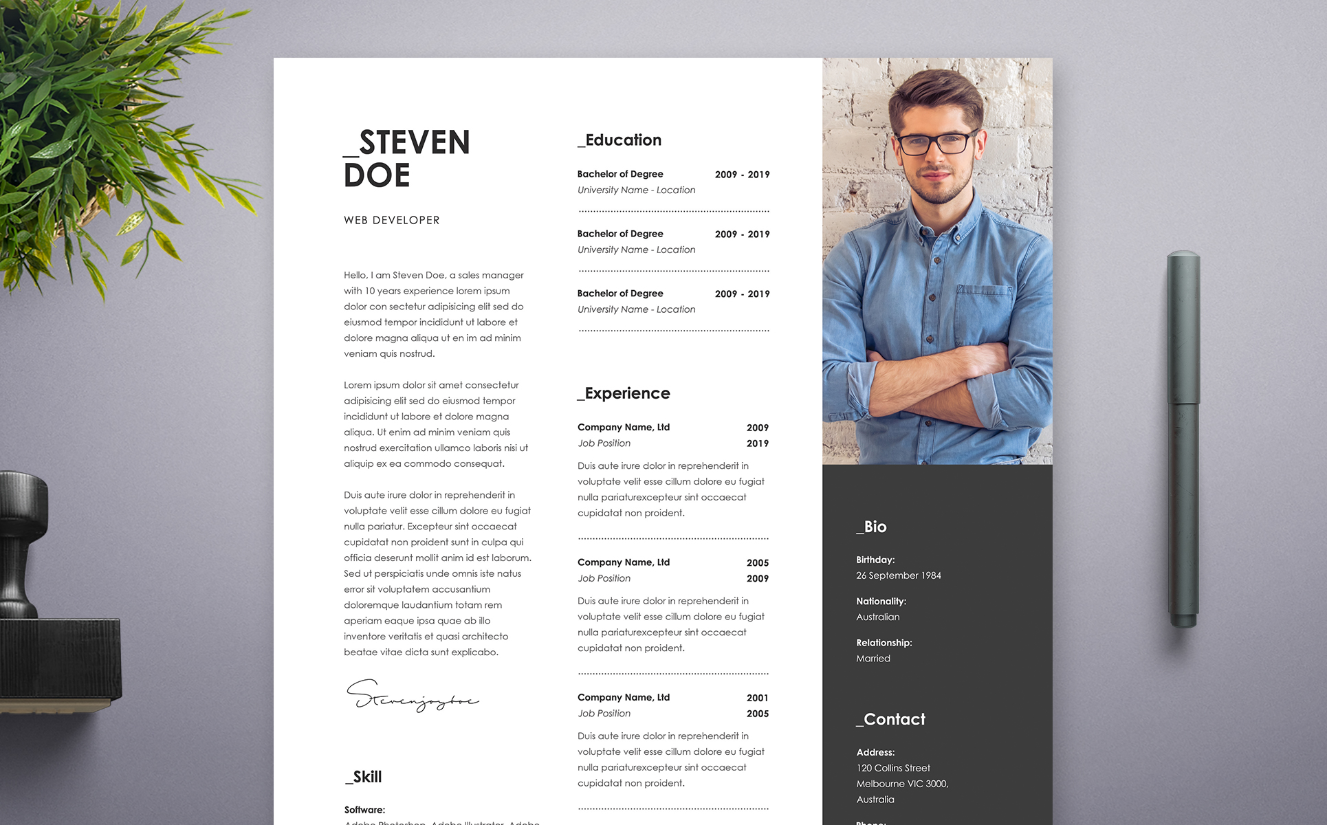 Download Резюме "Professional and Clean Web Developer Resume Template" / Professional and Clean Web Developer Resume Template - Резюме на тему графика professional,resume,cv,clean,business,corporate,documents,paper,curriculum,vitae,job,works,fresh,graduate,web,developer,designer,coder,freelancer