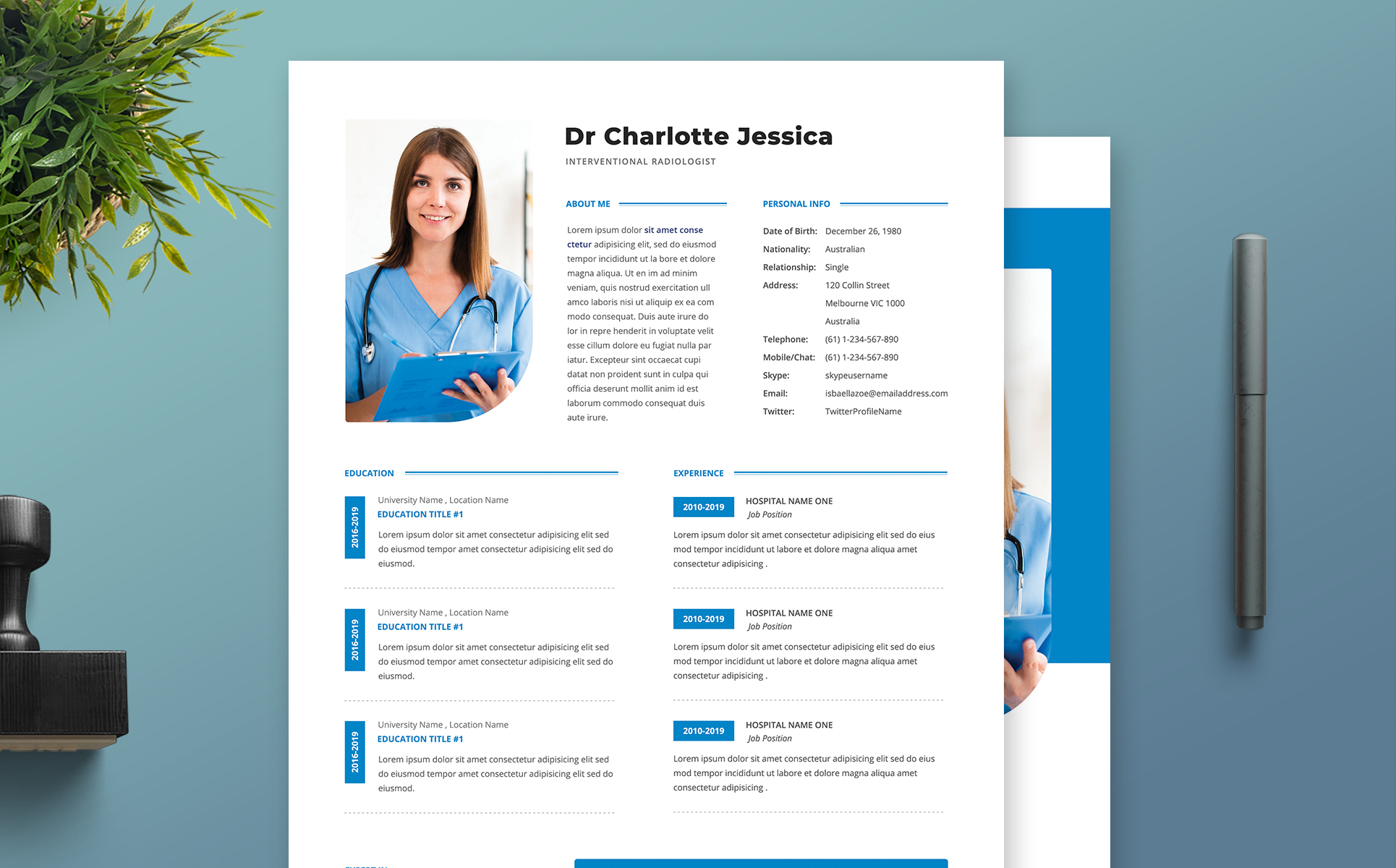 Download Резюме "Dr Charlotte Jessica - Professional and Clean Woman Resume Template" / Dr Charlotte Jessica - Professional and Clean Woman Resume Template - Резюме на тему графика professional,resume,cv,clean,business,corporate,documents,paper,curriculum,vitae,job,works,fresh,graduate
