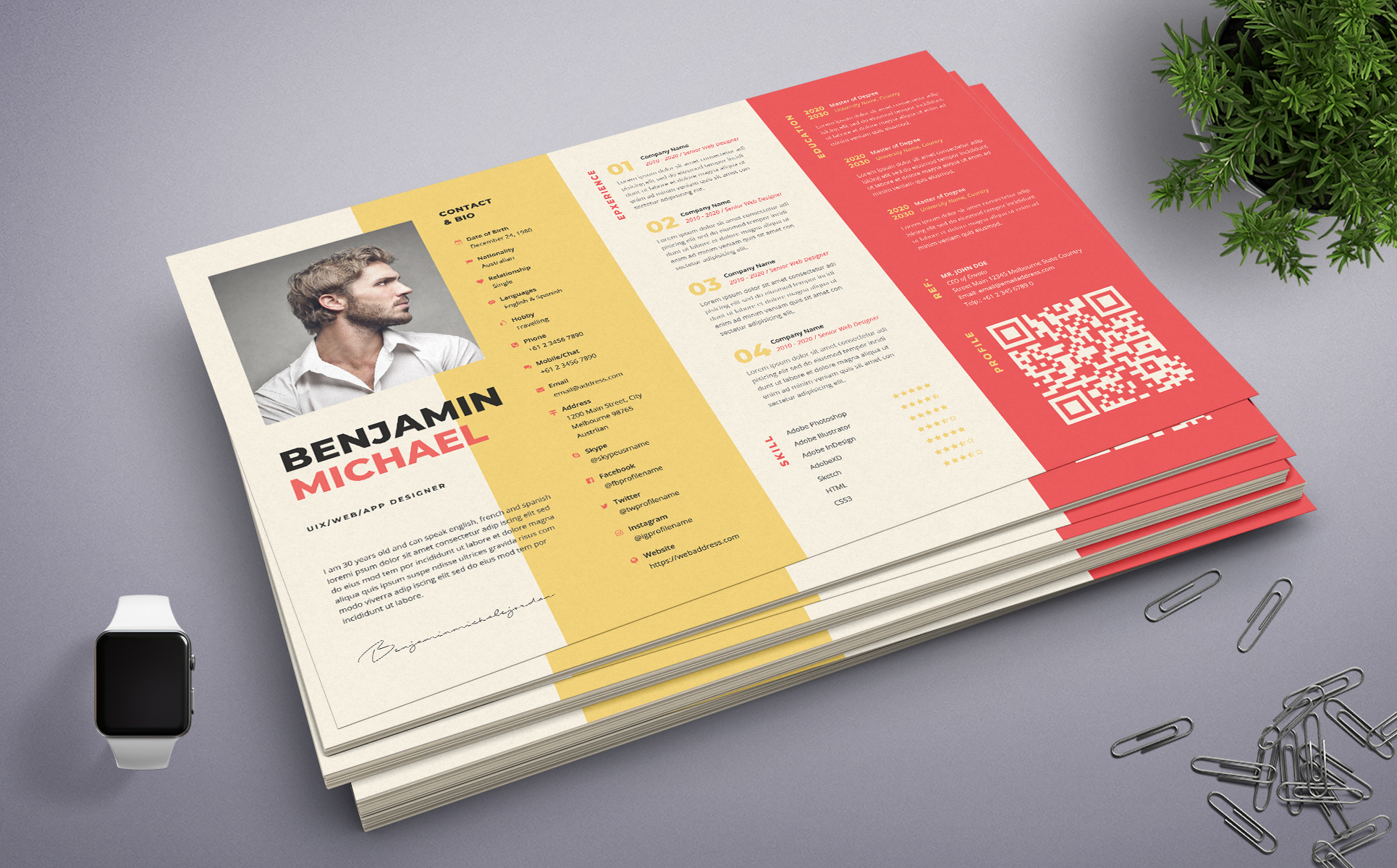 Download Резюме "Benjamin Micael | Professional and Clean Resume Template" / Benjamin Micael | Professional and Clean Resume Template - Резюме на тему графика professional,resume,cv,clean,business,corporate,documents,paper,curriculum,vitae,job,works,fresh,graduate
