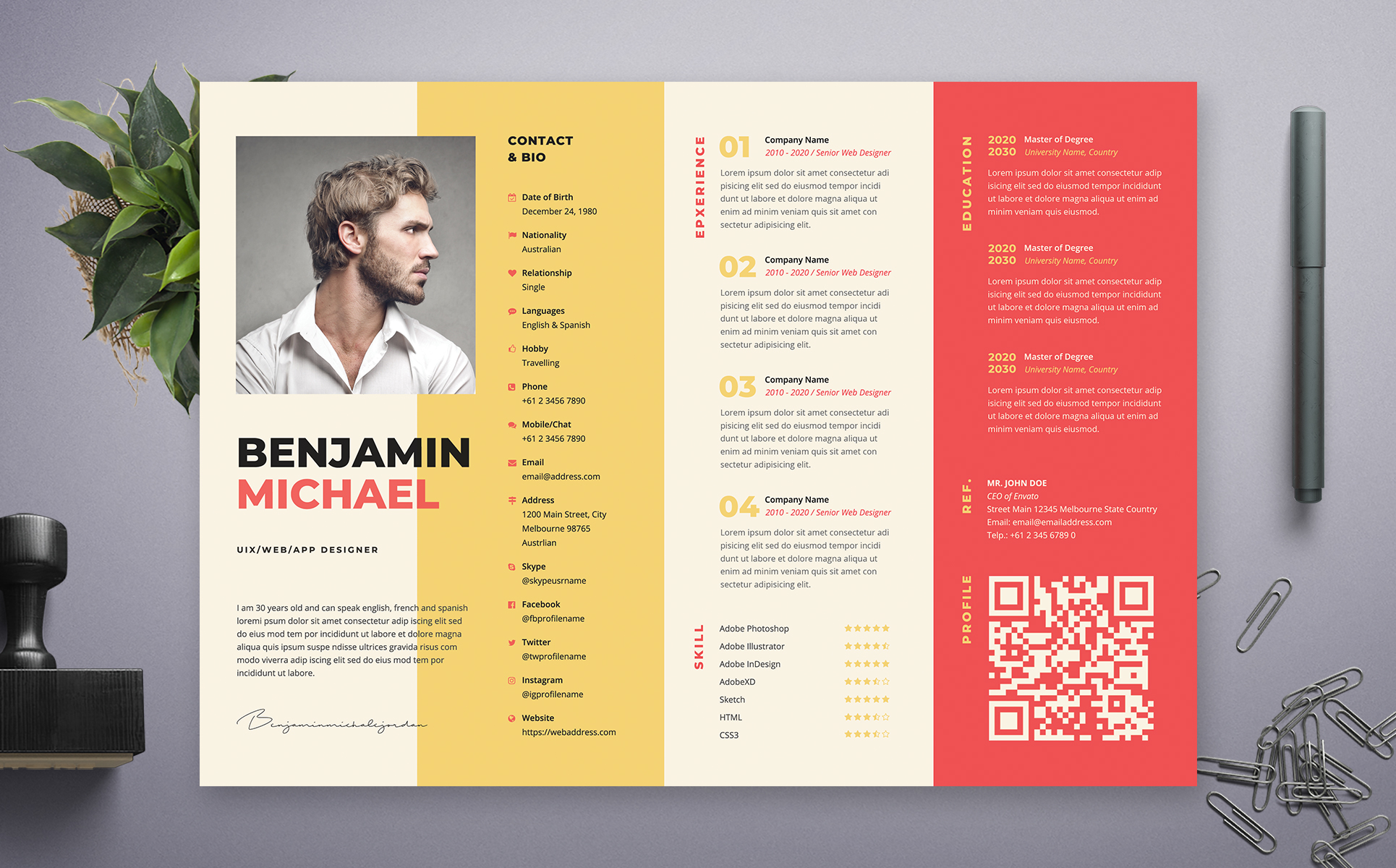 Download Резюме "Benjamin Micael | Professional and Clean Resume Template" / Benjamin Micael | Professional and Clean Resume Template - Резюме на тему графика professional,resume,cv,clean,business,corporate,documents,paper,curriculum,vitae,job,works,fresh,graduate