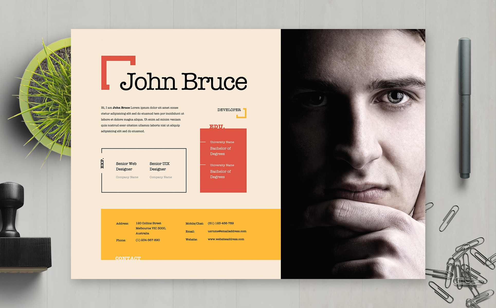 Download Резюме "John Bruce | Developer Professional and Clean Resume Template" / John Bruce | Developer Professional and Clean Resume Template - Резюме на тему графика professional,resume,cv,clean,business,corporate,documents,paper,curriculum,vitae,job,works,fresh,graduate