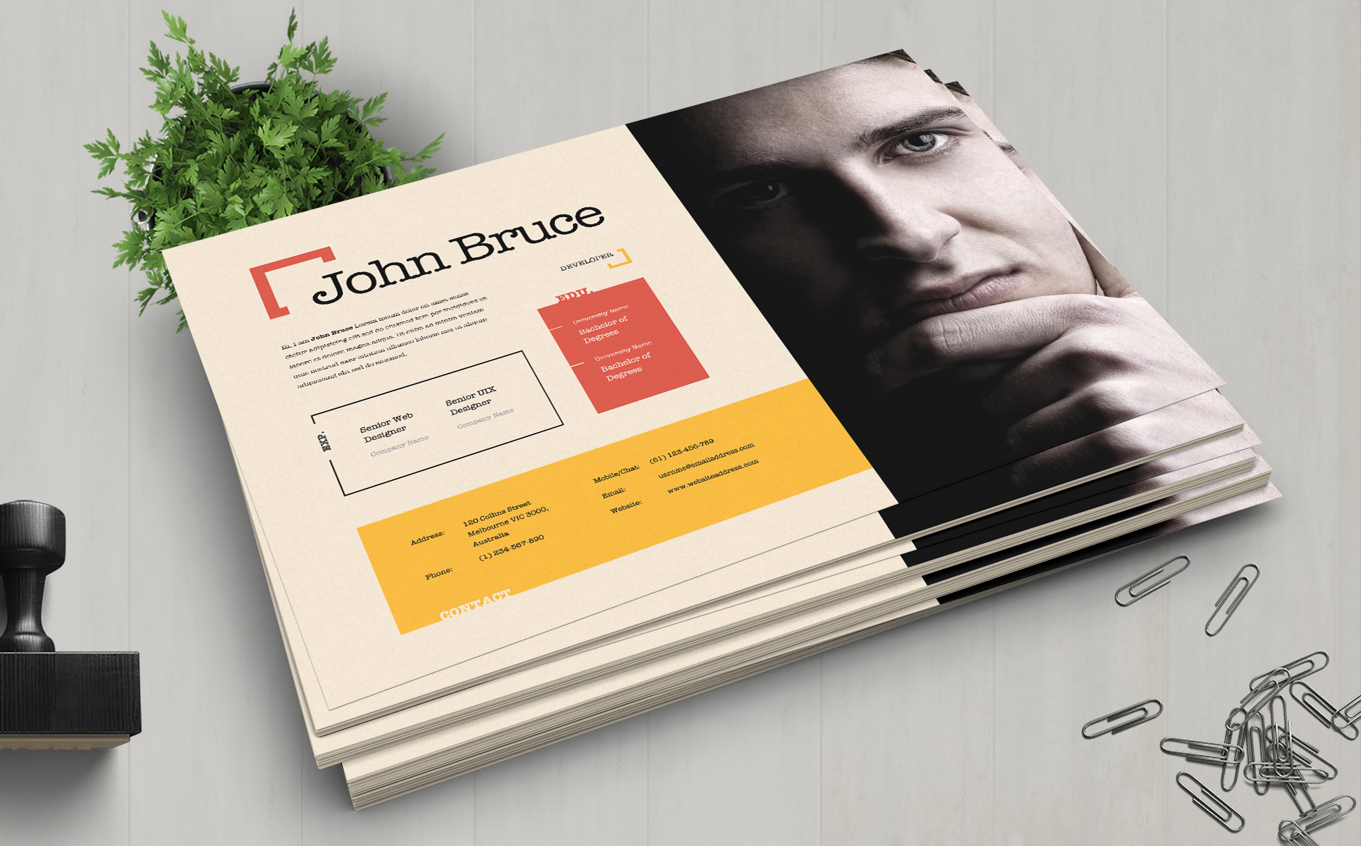 Download Резюме "John Bruce | Developer Professional and Clean Resume Template" / John Bruce | Developer Professional and Clean Resume Template - Резюме на тему графика professional,resume,cv,clean,business,corporate,documents,paper,curriculum,vitae,job,works,fresh,graduate