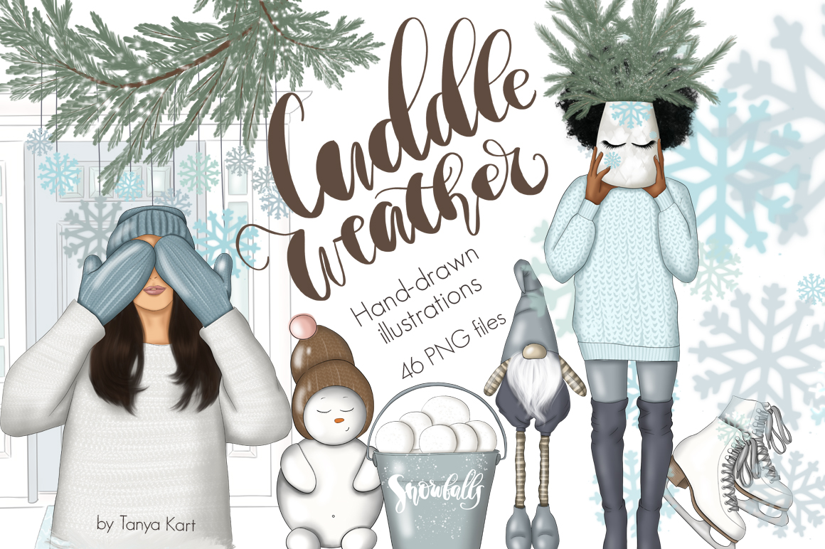 Download Иллюстрация "Cuddle Weather Clipart & Patterns - Illustration" / Cuddle Weather Clipart & Patterns - Illustration - Иллюстрация на тему графика digital,papers,winter,graphics,fashion,girl,planner,new,year,stickers,lettering,seamless,pattern,clipart,holiday,illustration,christmas,background,merry,design