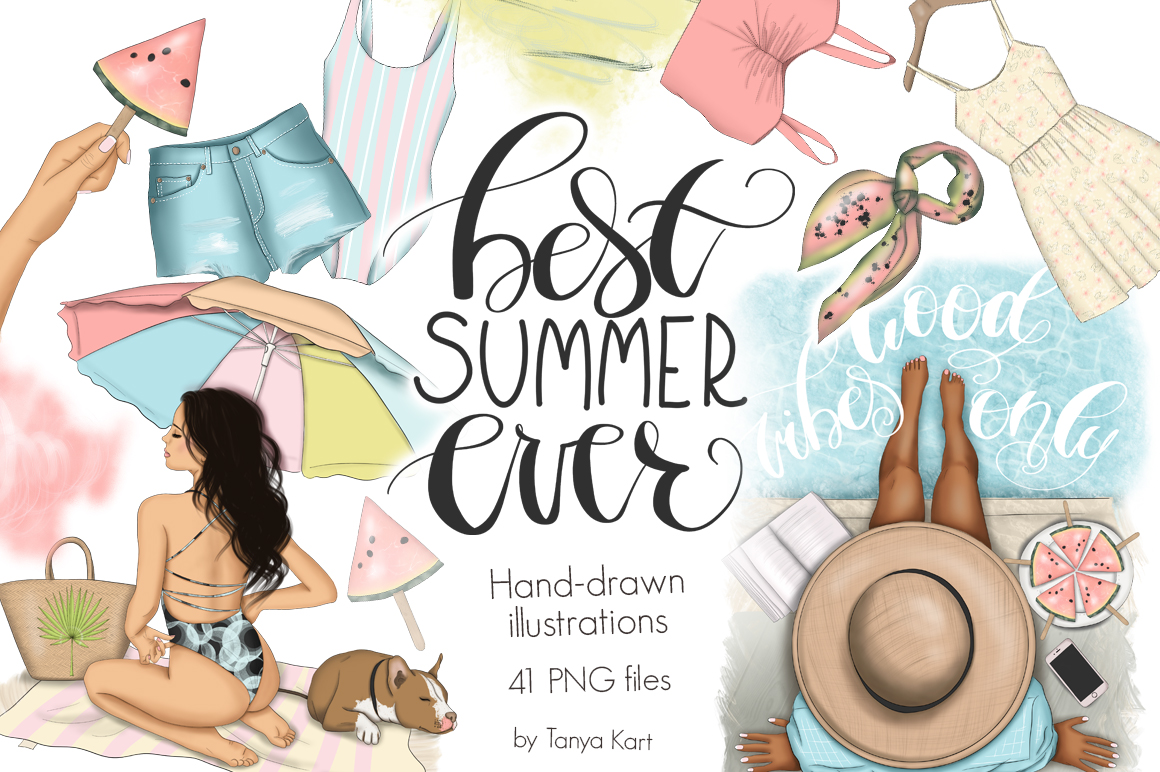 Download Иллюстрация "Best Summer Ever Clipart & Patterns - Illustration" / Best Summer Ever Clipart & Patterns - Illustration - Иллюстрация на тему графика summer,beach,clipart,pattern,planner,fashion,girls,set,boss,blog,scrapbook,african,american,paper,lettering,illustration,texture,watermelon,good,hello