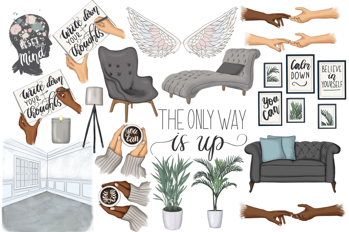 Download Иллюстрация "Mental Self Care Clipart &amp; Pattern - Illustration" / Mental Self Care Clipart &amp; Pattern - Illustration - Иллюстрация на тему графика mindfulness clipart,planner illustration,yoga clipart,motivation design,psychological	therapy,mental self care,digital paper pack,afro girl,planner papers,surface patterns,design papers,digit