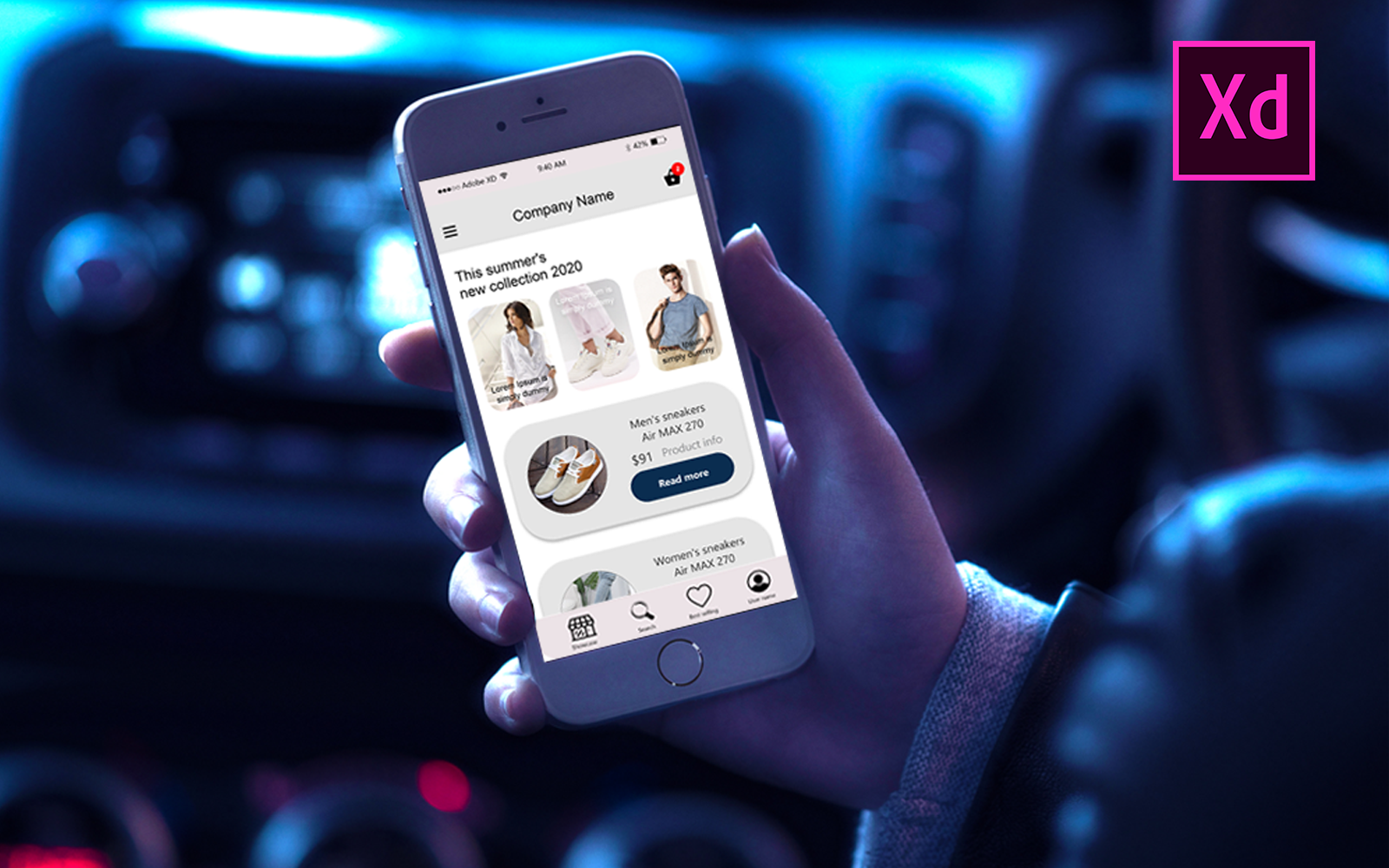 Download Мокап для продукта "Design of an online store's mobile app product mockup" / Design of an online store's mobile app product mockup - Мокап для продукта на тему графика design,of,an,online,store&amp;#039;s,mobile,app,template,adobe,adobexd,xd