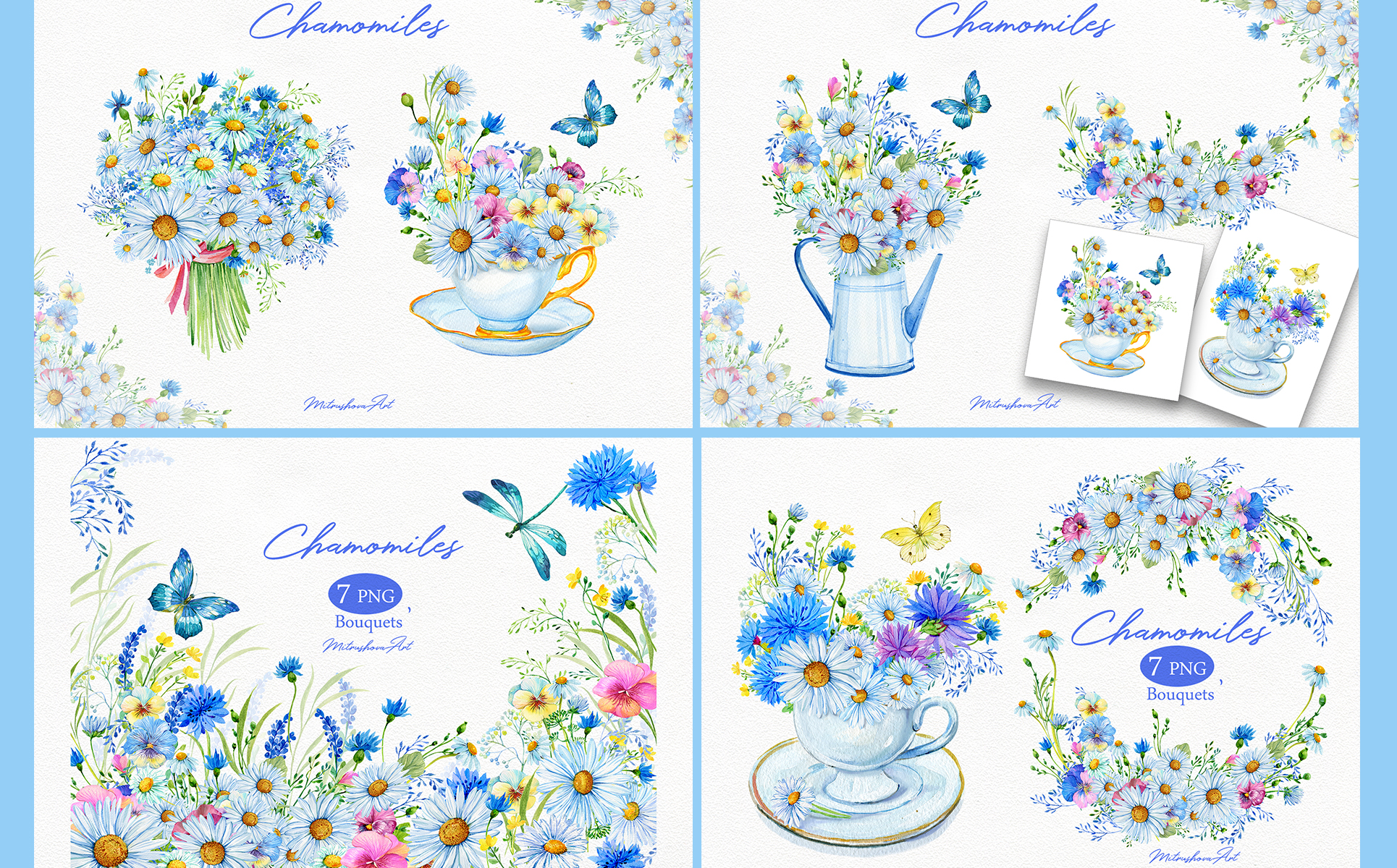 Download Иллюстрация "Camomiles Watercolor Bouquet - Illustration" / Camomiles Watercolor Bouquet - Illustration - Иллюстрация на тему графика watercolor,flower,daisies,hand,painting,bouquet,wildflowers,clipart,flora,daysy,wreath,composition,background