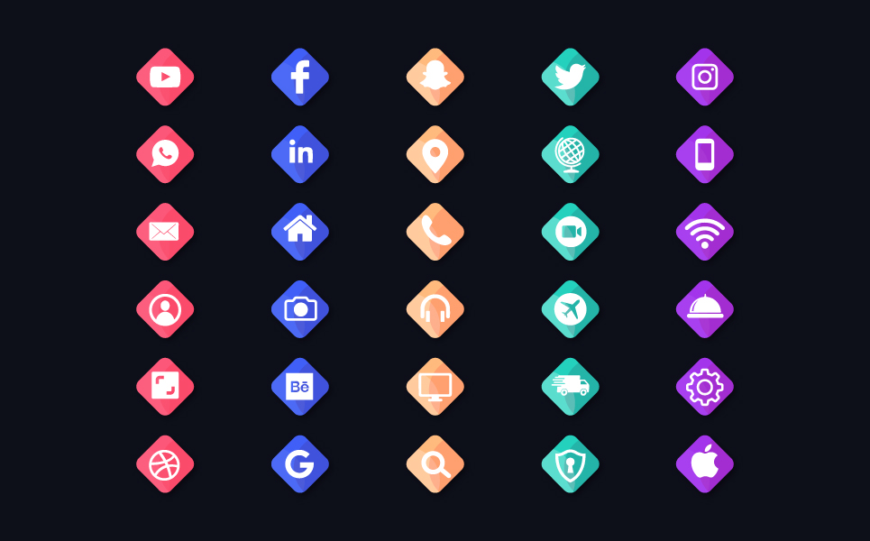 Download Набор иконок "30 Gradient Social Media and Contact Icon Set" / 30 Gradient Social Media and Contact Icon Set - Набор иконок на тему social media symbol,social,flat,design,vector,camera,key,set,gradient,search,mobile,photo,avatar,application,icon,gradient icon,social icon,media icon,modern icon