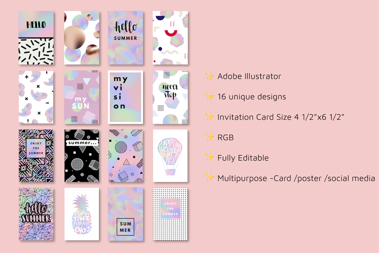 Download Фирменный стиль "Halo Pink Holographic - Corporate Identity Template" / Halo Pink Holographic - Corporate Identity Template - Фирменный стиль на тему графика instagram,stories,pink,photoshop,ads,blogger,templates,template,creative,colourful,modern,graphic,influencer,facebook,holographic