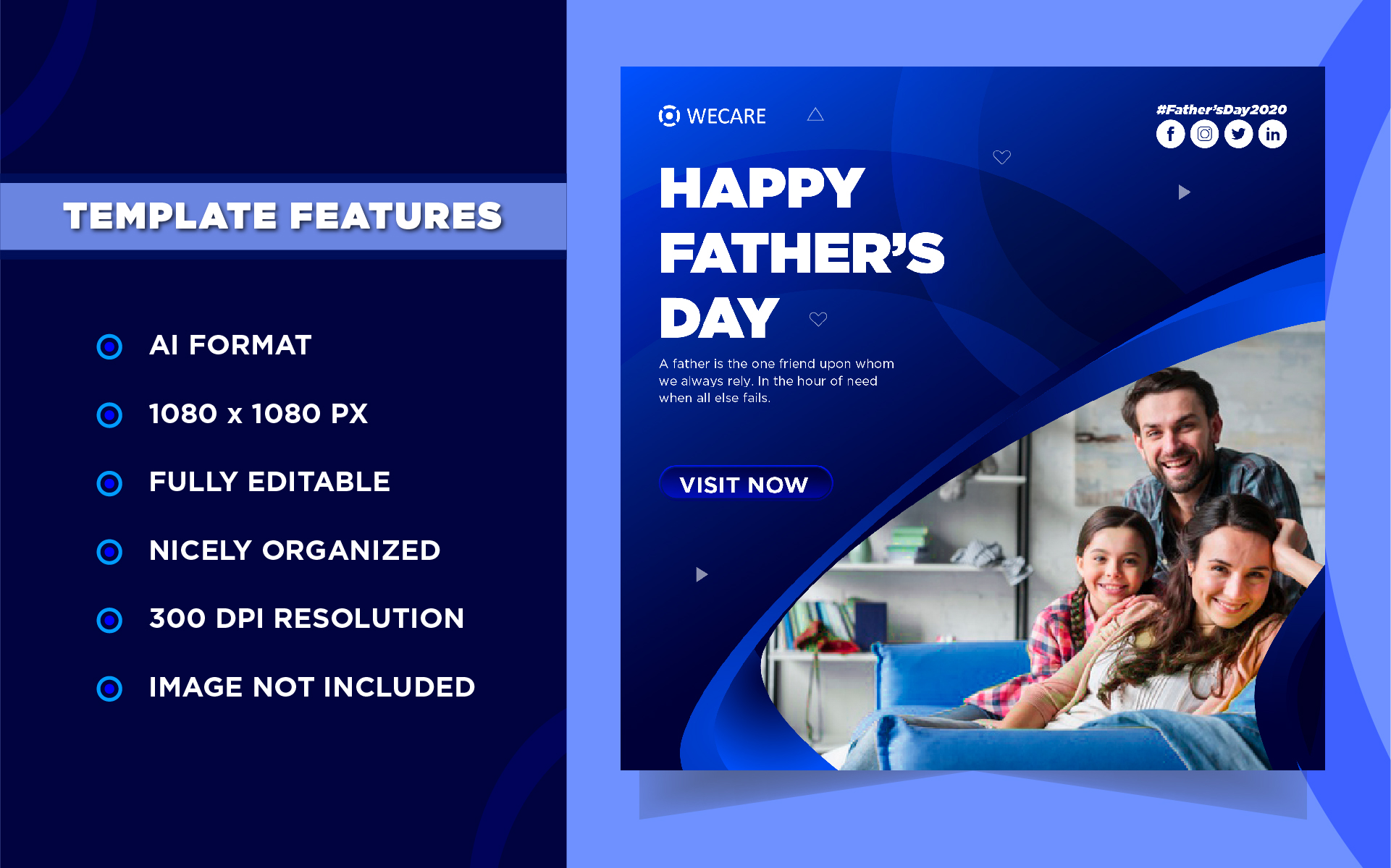 Download Шаблон для соцсетей "Father's Day Instagram Post Social Media Template" / Father's Day Instagram Post Social Media Template - Шаблон для соцсетей на тему графика design,templates,banner,celebrate,celebration,dad,deal,discount,father,respect,share,honour,love,marketing,social,media,post,family,holiday,promotional