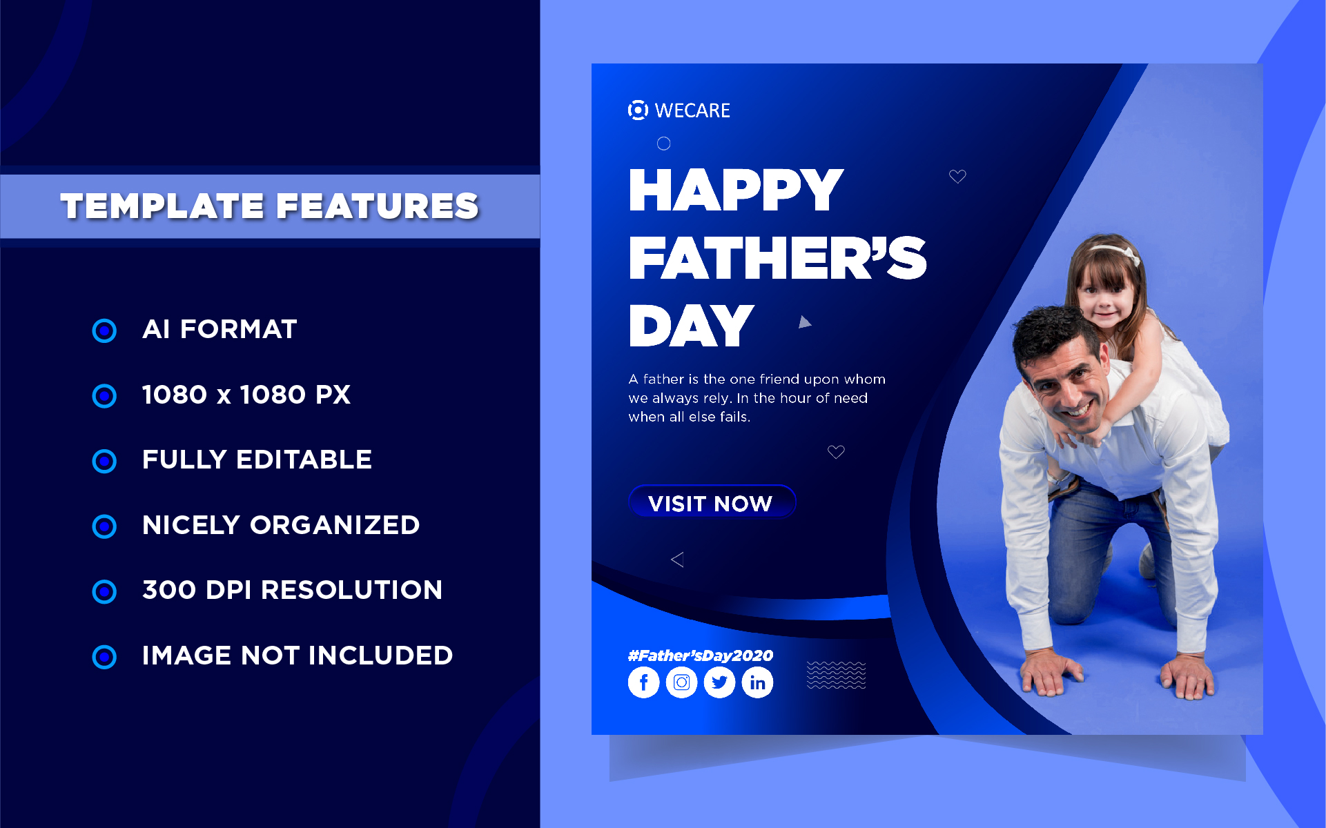 Download Шаблон для соцсетей "Father's Day Instagram Post Social Media Template" / Father's Day Instagram Post Social Media Template - Шаблон для соцсетей на тему графика design,templates,banner,celebrate,celebration,dad,deal,discount,father,respect,share,honour,love,marketing,social,media,post,family,holiday,promotional