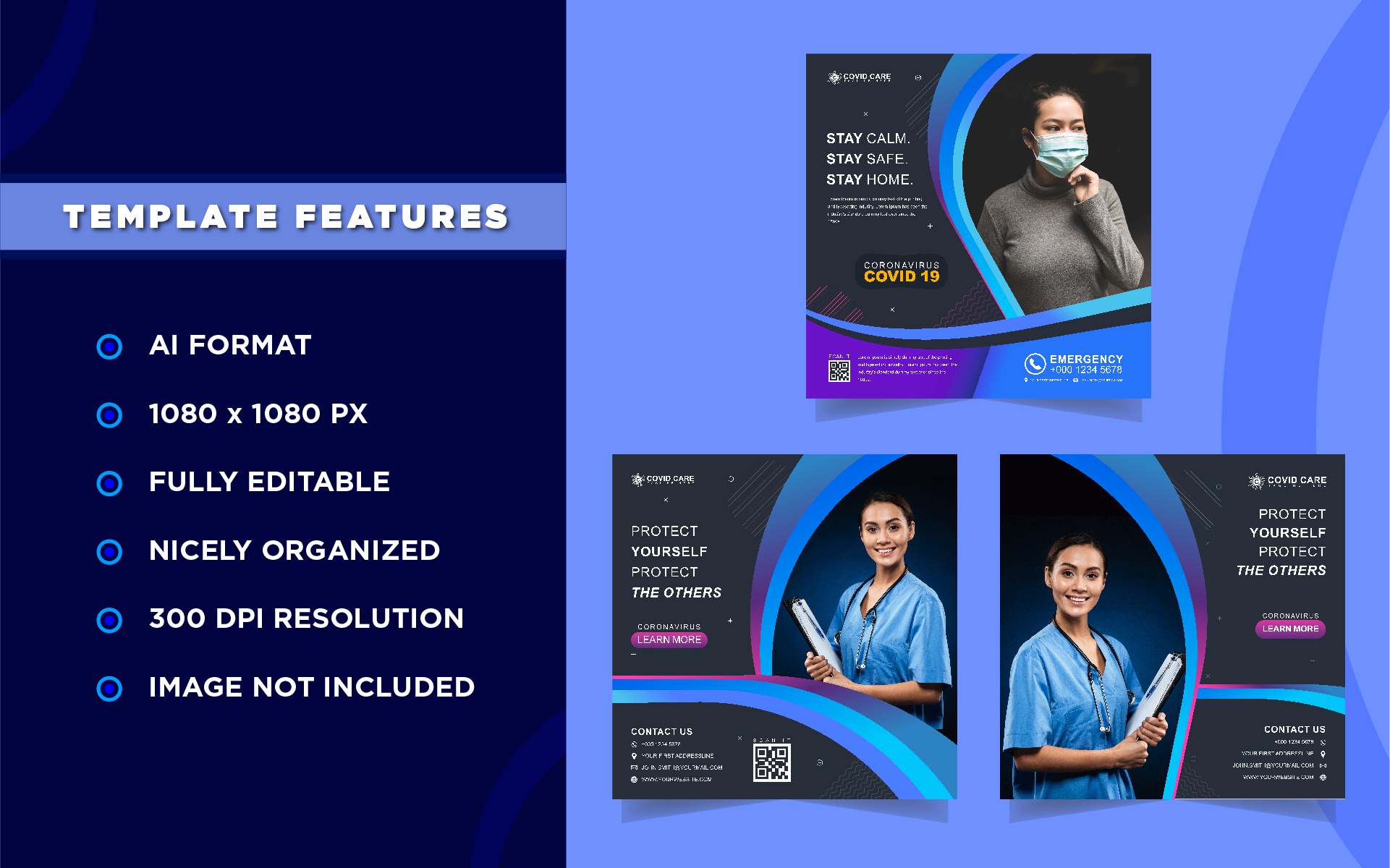 Download Шаблон для соцсетей "Coronavirus Awarness Instagram Banner Templates for Social Media" / Coronavirus Awarness Instagram Banner Templates for Social Media - Шаблон для соцсетей на тему графика banner,medical,home,health,social,medicine,healthy,media,ad,calm,careful,stay,home,healthy,safe,covid,coronavirus,media,ad,templates