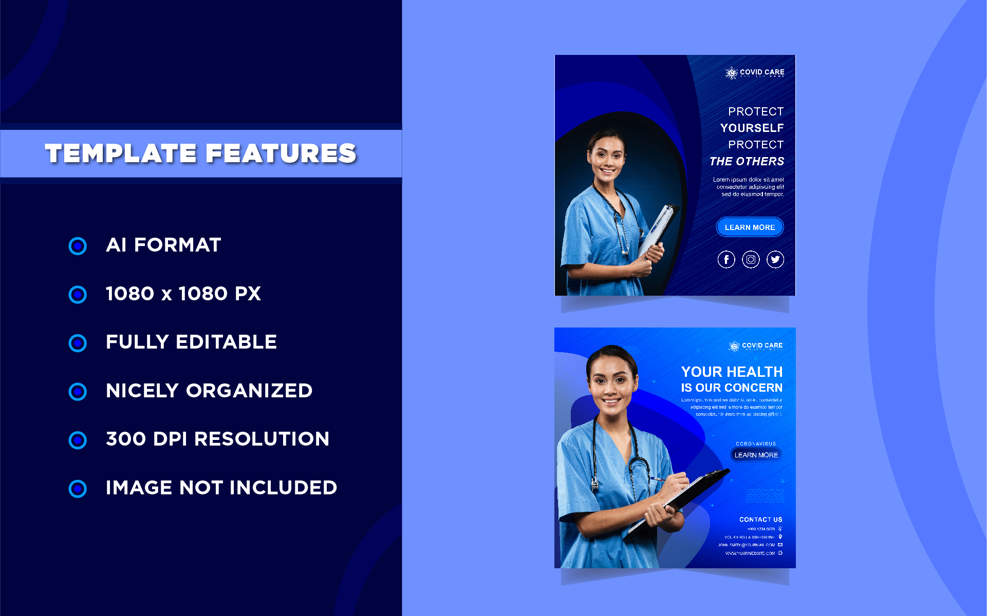 Download Шаблон для соцсетей "Coronavirus Awarness Instagram Post Templates for Social Media" / Coronavirus Awarness Instagram Post Templates for Social Media - Шаблон для соцсетей на тему графика banner,medical,home,health,social,medicine,healthy,media,safe,calm,careful,stay,home,healthy,covid,coronavirus,media,ad,templates,flu