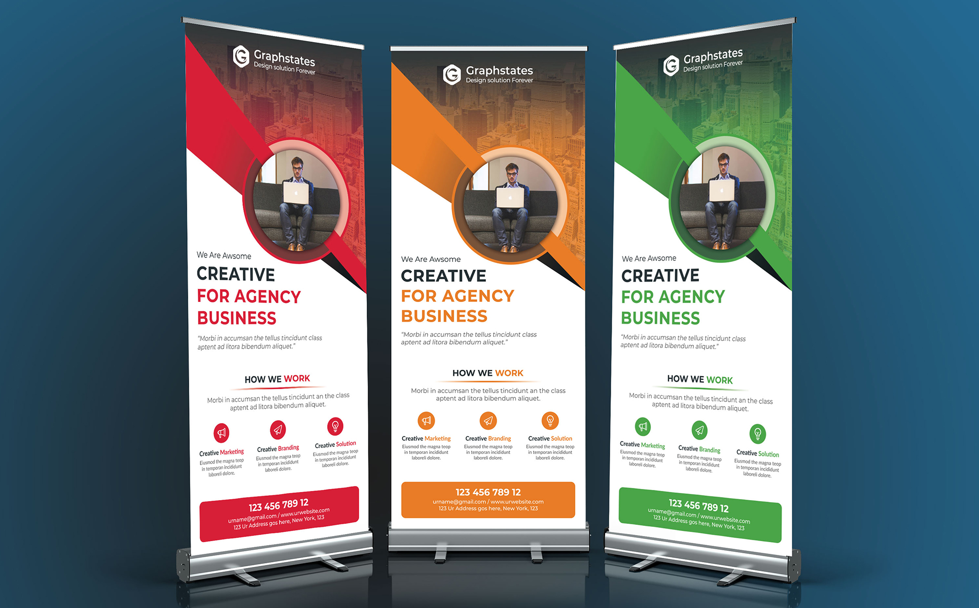 Download Фирменный стиль "Rollup Banner - Corporate Identity Template" / Rollup Banner - Corporate Identity Template - Фирменный стиль rollup,banner,flyer,brochure,trifold,corporate,bifold,business,rollupbanner,green,red,blue,postcard,card,graphic,design,orange,poster,clean,dl